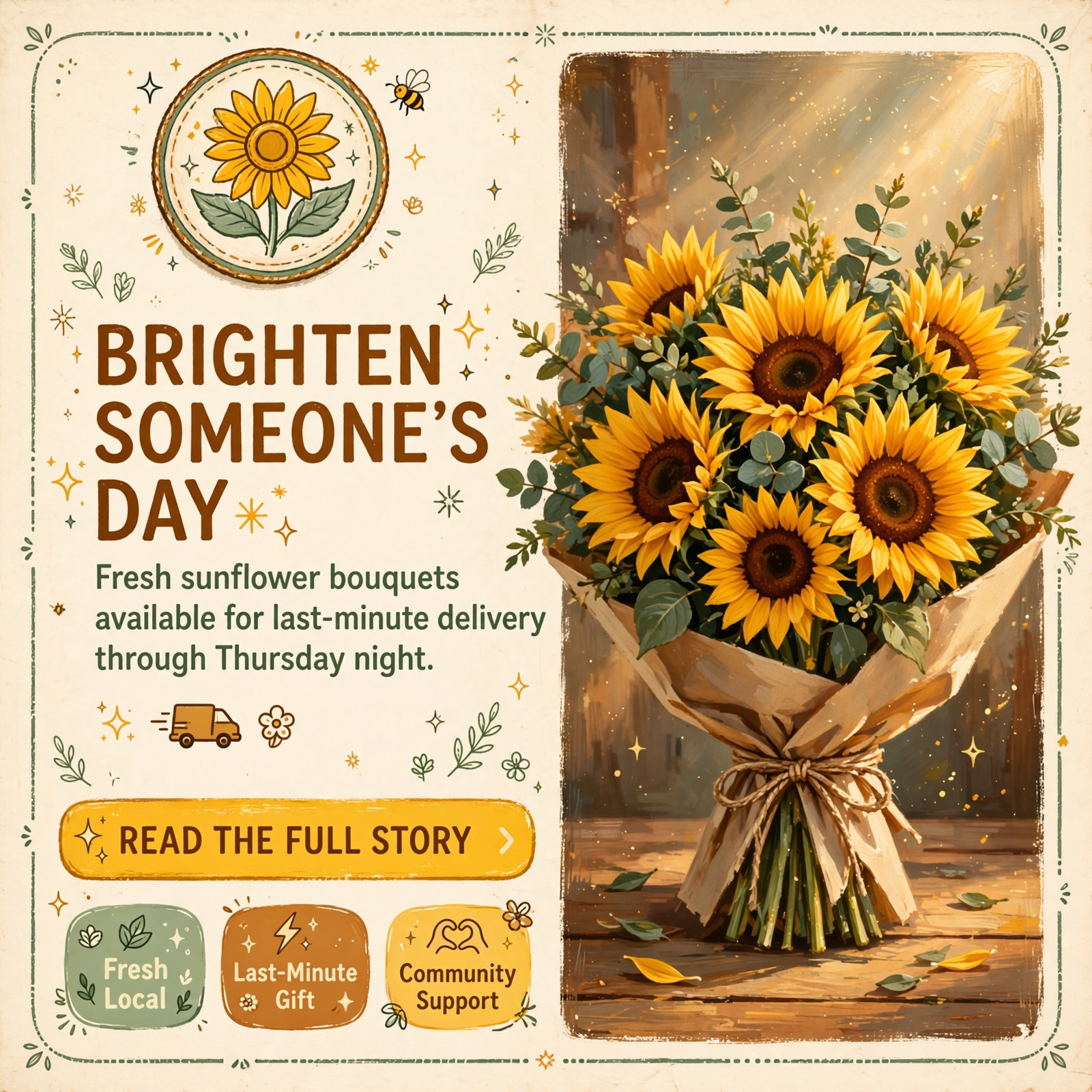 Featured image for "🌻 Hendon Farm Offering Last-Minute Sunflower Bouquets in Graysville"