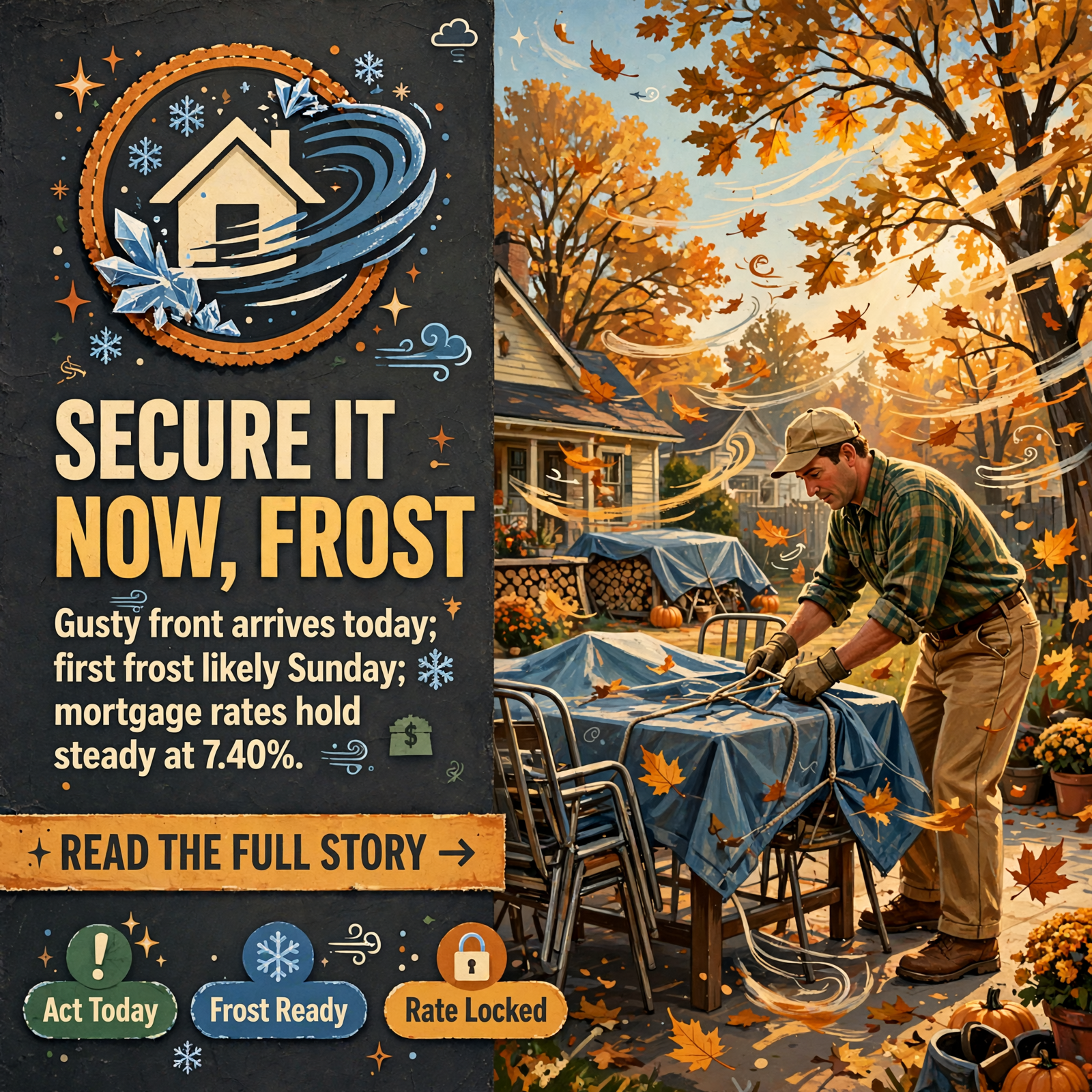Featured image for "🏡 Gusts Hit Today, Frost Eyes Sunday Dawn, and Freddie Mac Printed 7.40% / 6.71%"