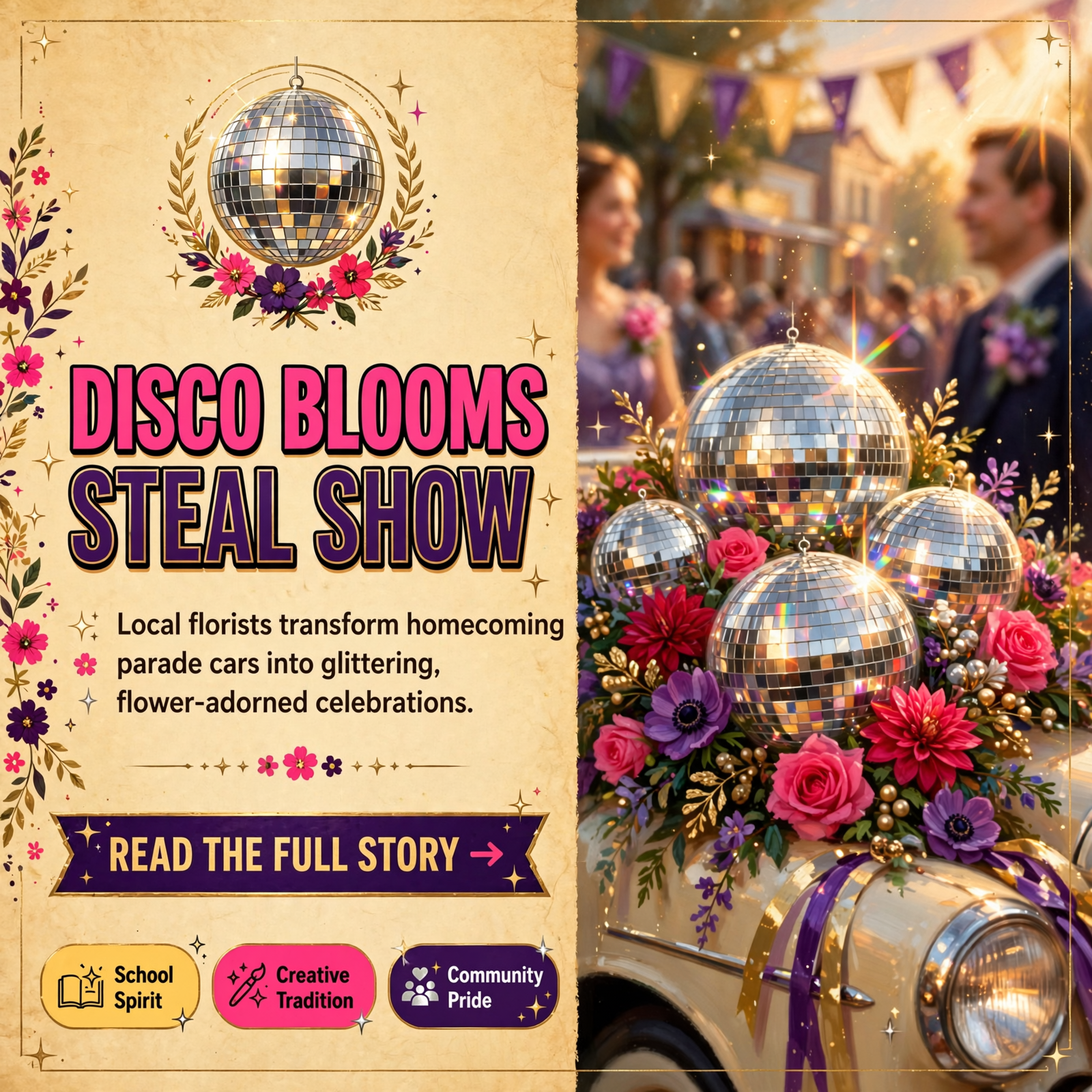 Featured image for "🌸 Homecoming Parade Flowers Bring Disco Flair to Local Celebrations"