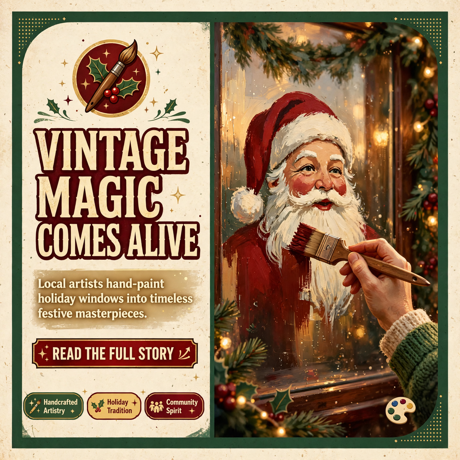 Featured image for "🎨 Hand-Painted Christmas Window Art Brings Vintage Holiday Magic to Storefronts"