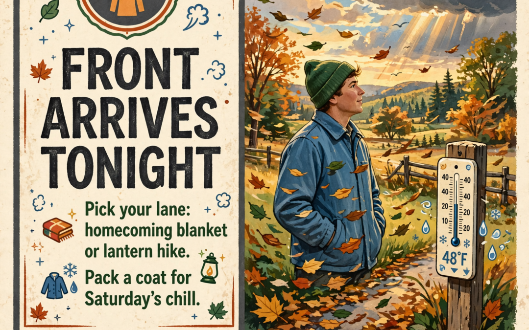 🧥 The Front Is Here — Pick One Lane Tonight, Coat Weather Saturday, and Turkey Opens Cold