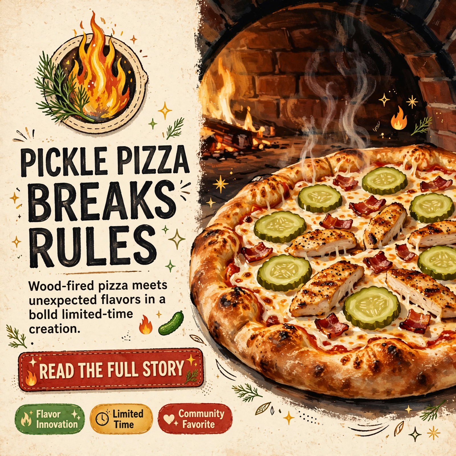 🥒 Pyro Pies Wood Fired Brick Oven Pizza Introduces Big Dill Chicken – A Bold Limited-Time Special — Featured Image Featured image for "🥒 Pyro Pies Wood Fired Brick Oven Pizza Introduces Big Dill Chicken - A Bold Limited-Time Special"