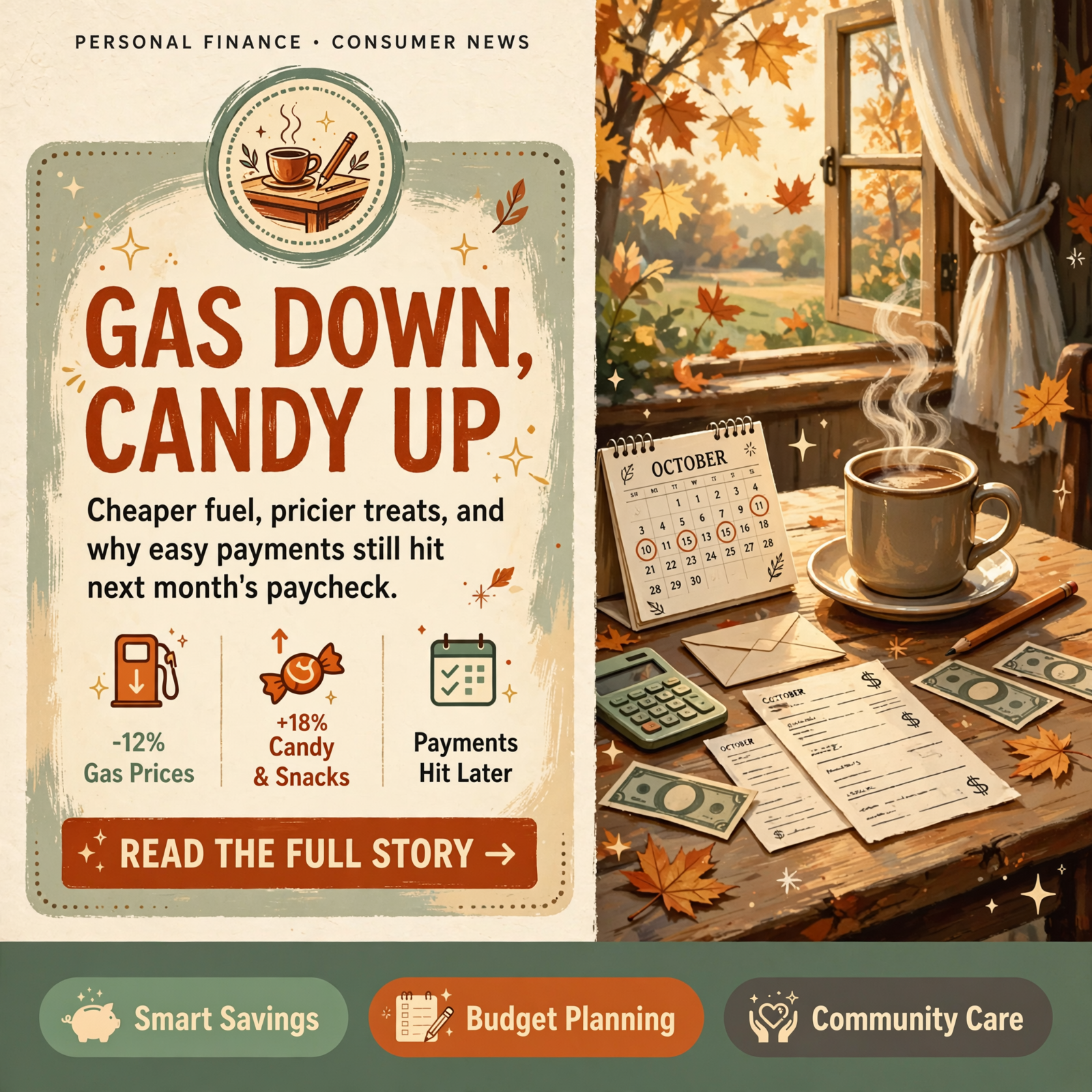 Featured image for "💵 Chattanooga Gas Dips Under $3.70, Halloween Candy Costs More, and a Pay-Later Caution Before the Holidays"