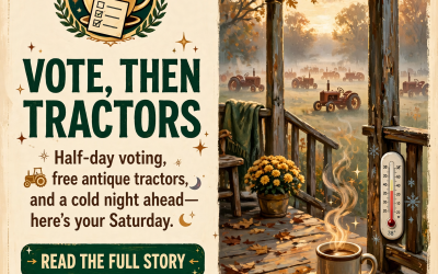 ☕ Front Porch Morning: Tractor Saturday, a Half-Day to Vote, and a Coat-Weather Night Near 38