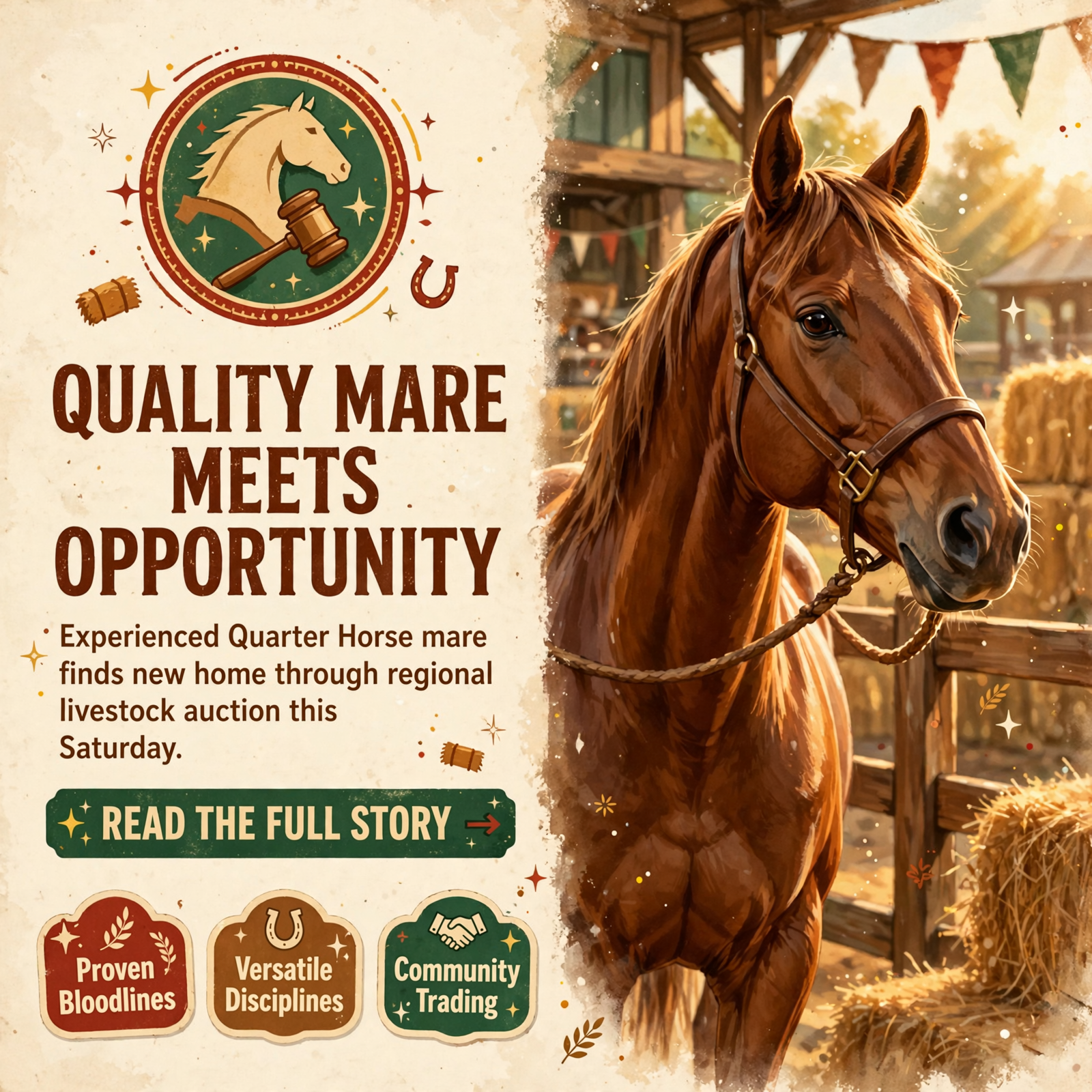 Featured image for "🐴 AQHA Quarter Horse Mare Selling at American Made Livestock Market in Dunlap"