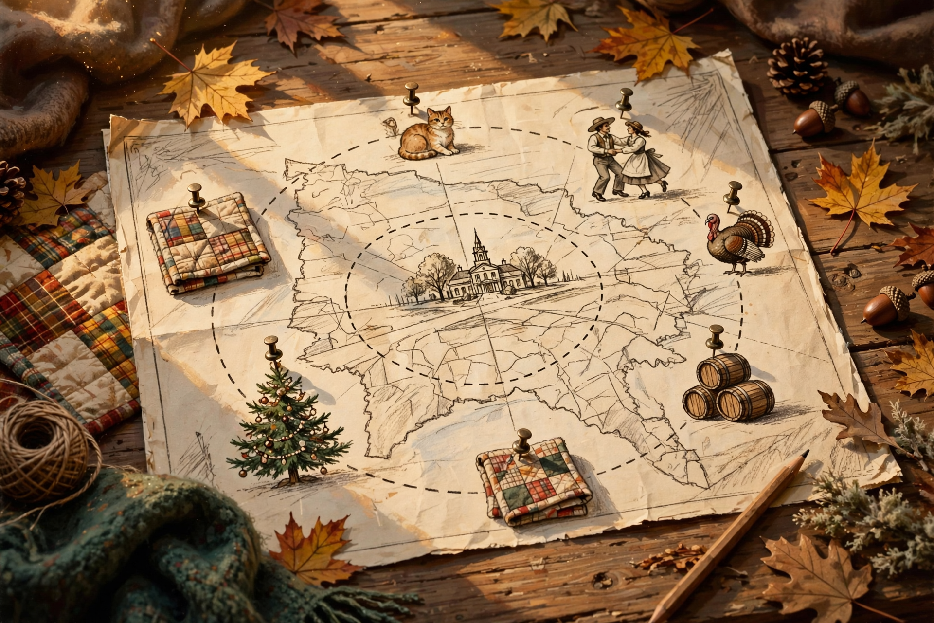 Illustration for 🧭 Hundred-Mile Happenings: A Cat Show With a Costume Contest, a Square Dance Convention, a Christmas Quilt Walk and a Tree Built From 223 Barrels