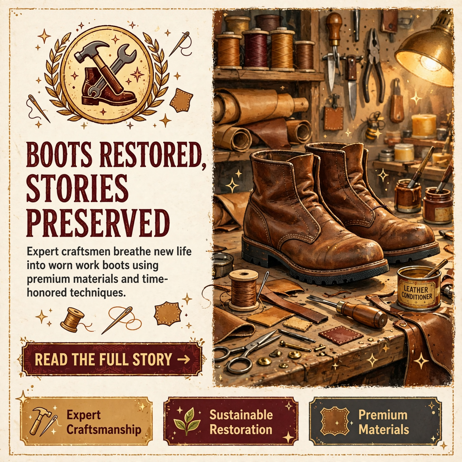 Featured image for "🥾 Breece Built Shoe and Leather Restores Justin's Boots with Premium Vibram Heels in Crossville"