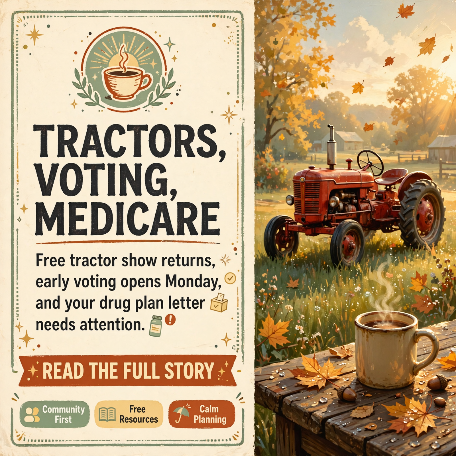Featured image for "☕ Front Porch Morning: Tractor Show Day Two, a Calm Sunny Sunday, and a Medicare Letter Worth Opening"