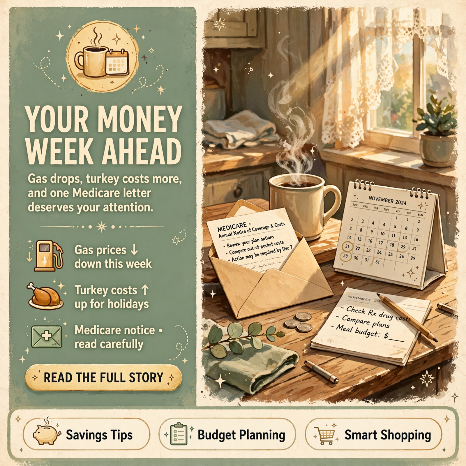 Featured image for "💵 The Week Ahead: Chattanooga Gas Drops to $3.67, the Thanksgiving Turkey Costs a Little More, and Drug Plan Letters Are Worth a Second…