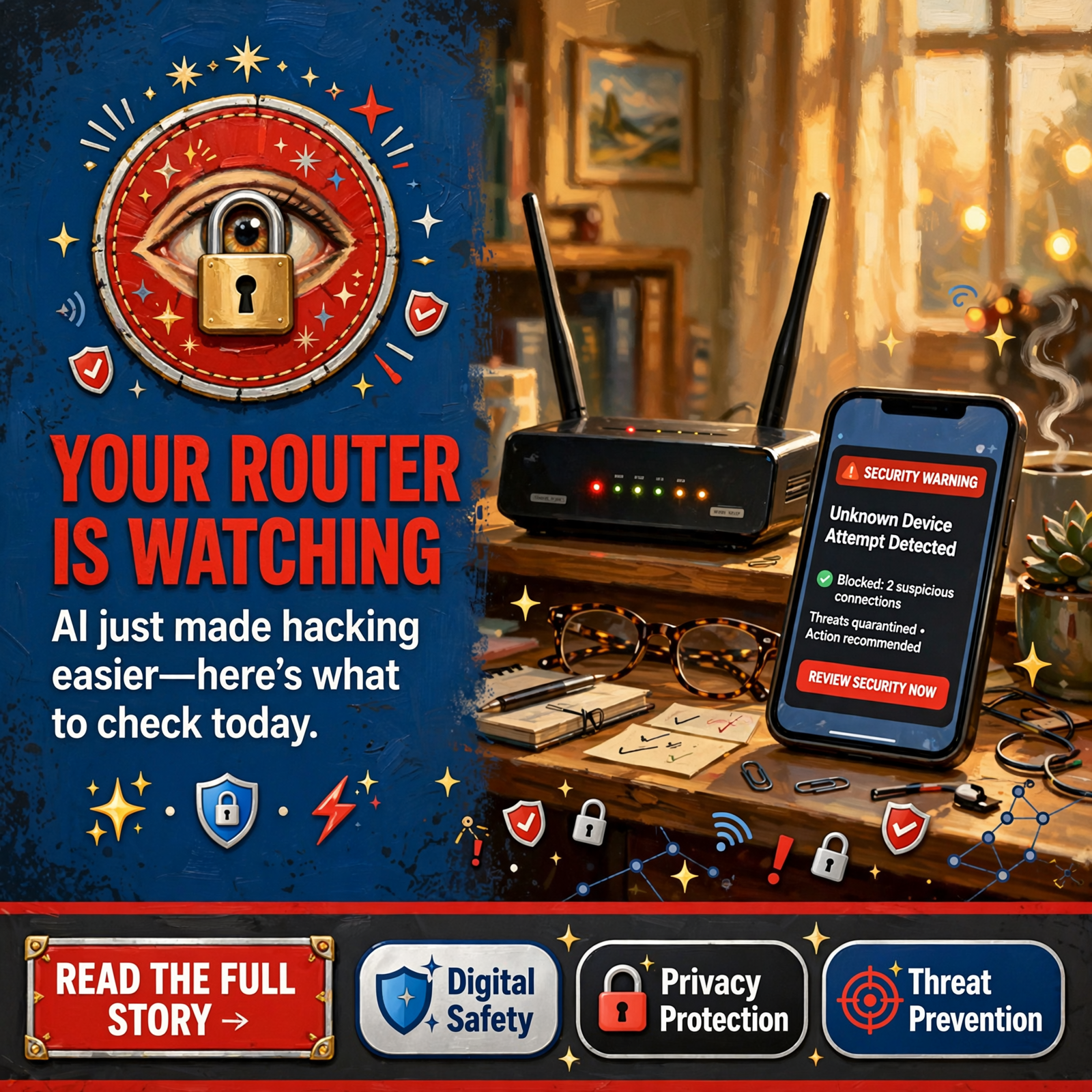 📡 A Router Bug Found With AI, a Voice Fight, and a Map of Who’s Watching — Featured Image Featured image for "📡 A Router Bug Found With AI, a Voice Fight, and a Map of Who's Watching"