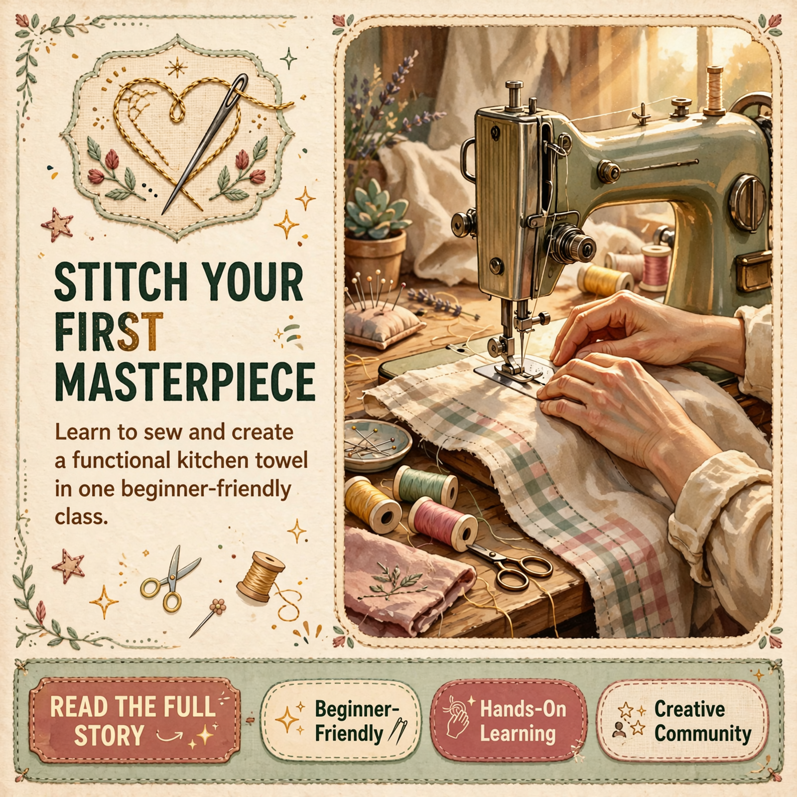 🧵 Learn Beginner Sewing at The Hen House – Make a Kitchen Towel October 29 — Featured Image Featured image for "🧵 Learn Beginner Sewing at The Hen House - Make a Kitchen Towel October 29"