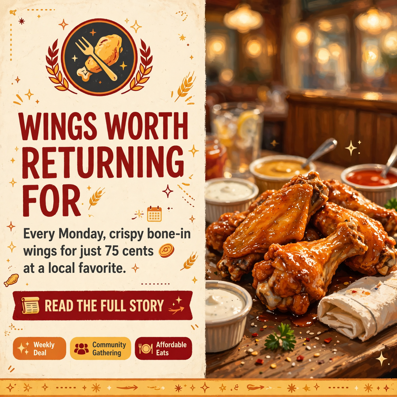 Featured image for "🍗 Wing Monday Special at Frank's At Cane Hollow - $.75 Bone-In Wings"