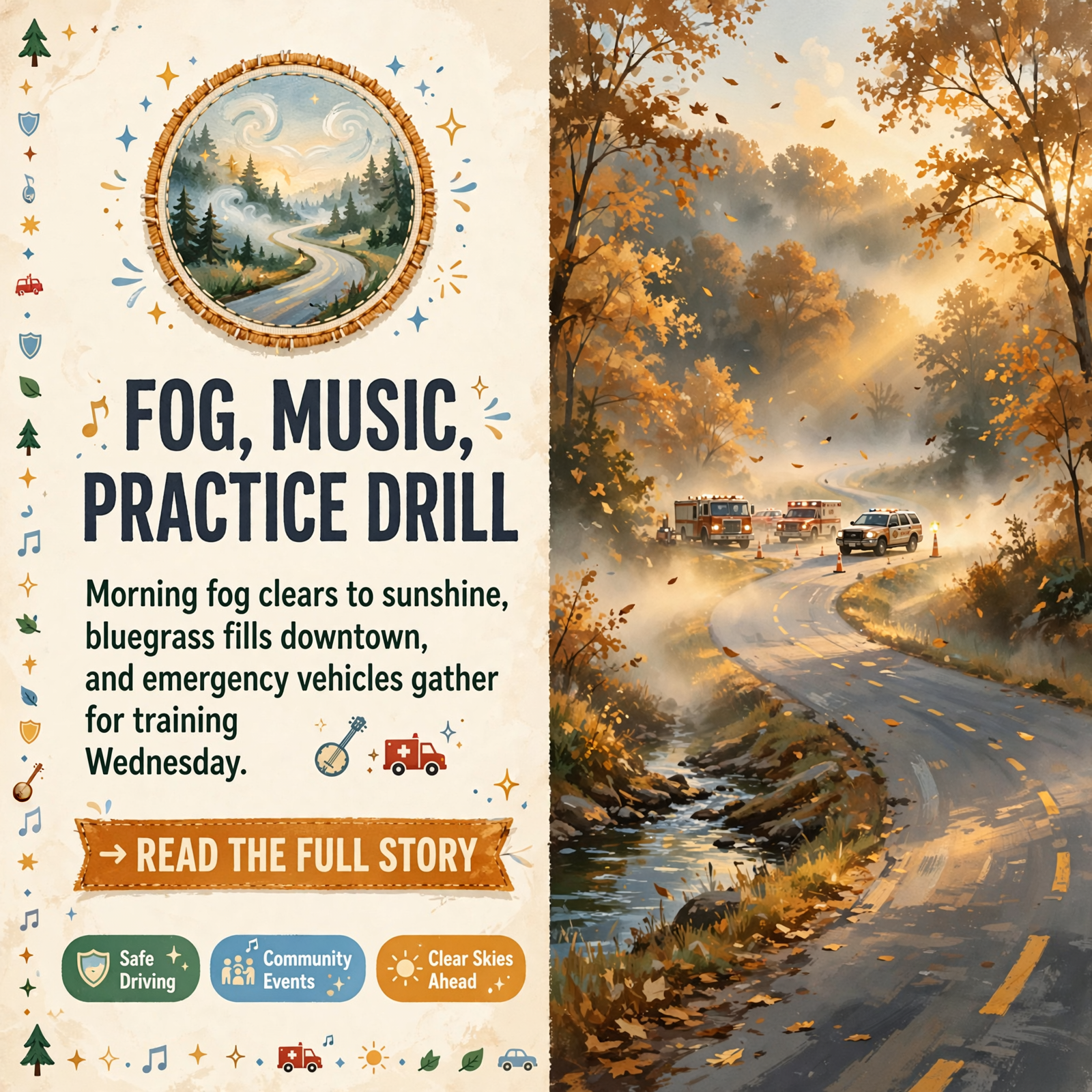 Featured image for "🌫️ Morning Fog, a Bluegrass Week in Chattanooga and a Drill That's Only Practice: Your Roads & Commute Report"