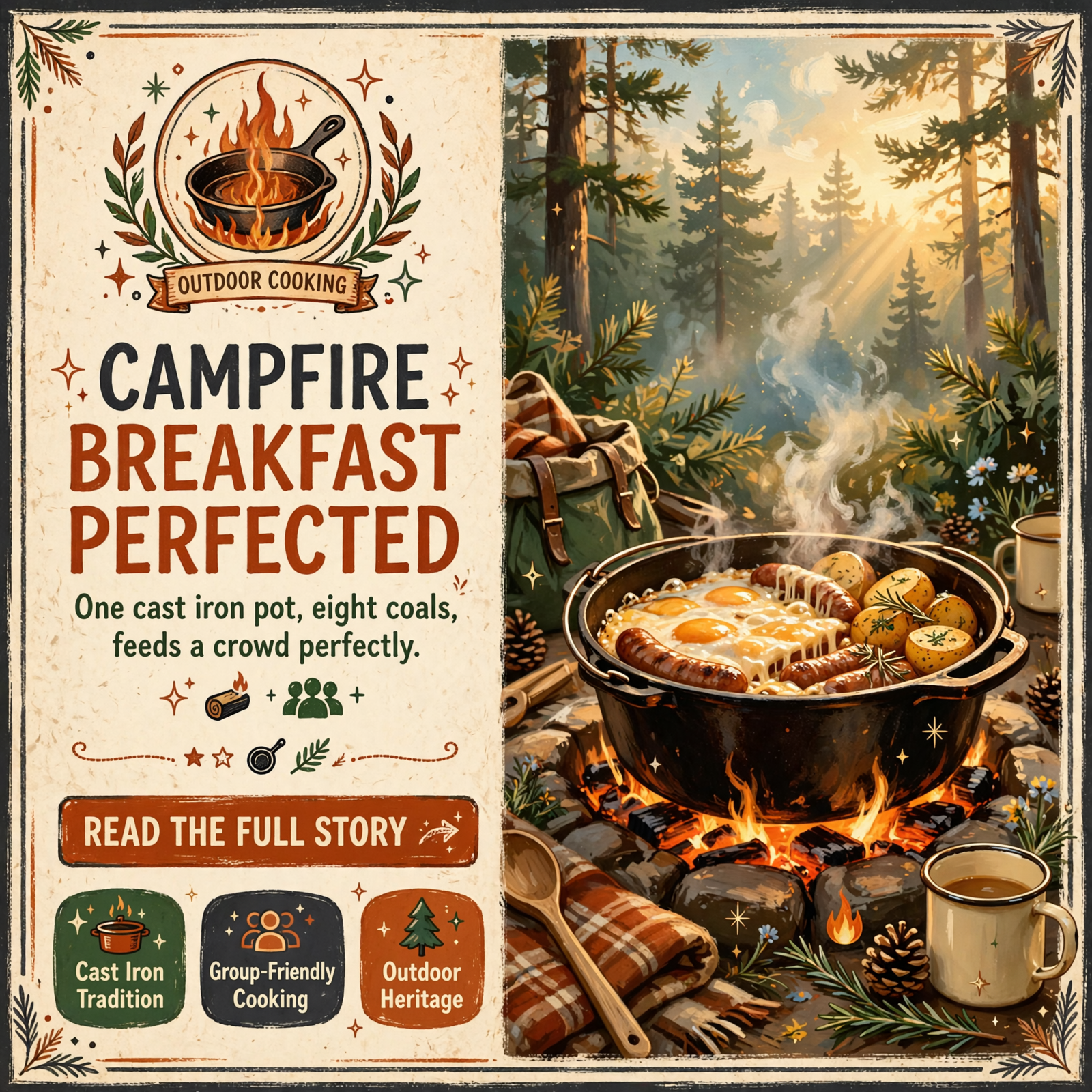 Featured image for "🍳 Cast Iron Campfire Breakfast Recipe: Mountain Man Breakfast for Your Next Outdoor Adventure"