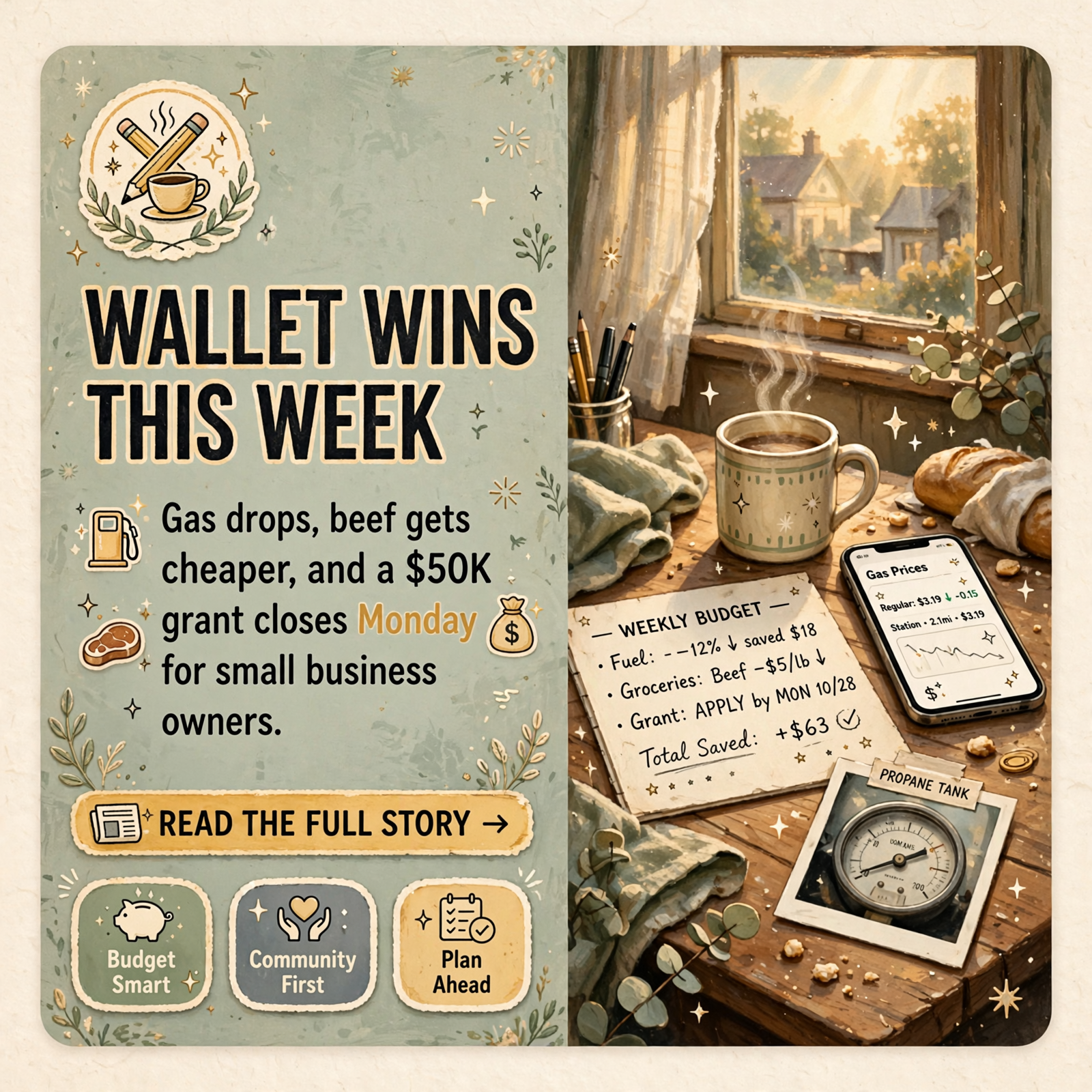 Featured image for "💵 Tuesday Money Check: Chattanooga Gas Dips to $3.64, Beef Gets a Little Cheaper, and a $50,000 Shot for Valley Small Businesses Closes…