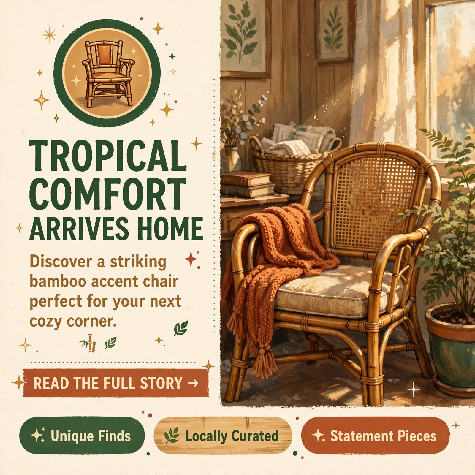 🪑 Unique Bamboo Accent Chair Now Available at Mercantile at the Ridge — Featured Image Featured image for "🪑 Unique Bamboo Accent Chair Now Available at Mercantile at the Ridge"