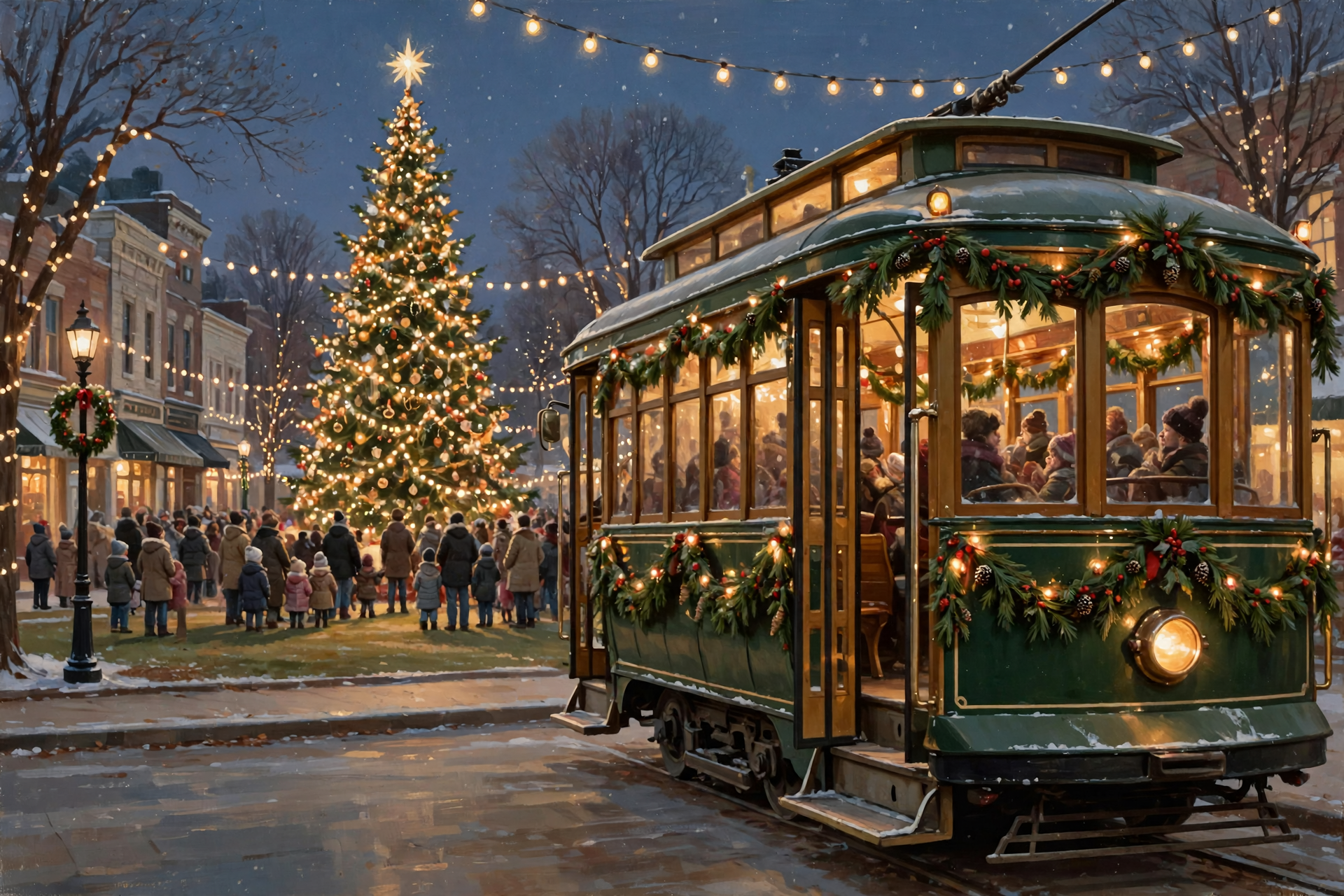 Illustration for 🎄 Watch the Tree Light Up, Then Ride the Polar Express Trolley to Santa in Downtown Dalton