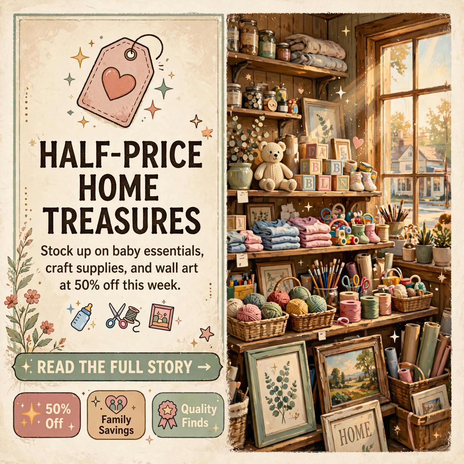 Featured image for "🛍️ CWC Thrift Store Marks Baby Room, Craft Room, and Wall Art with 50% Off Sale in Whitwell"