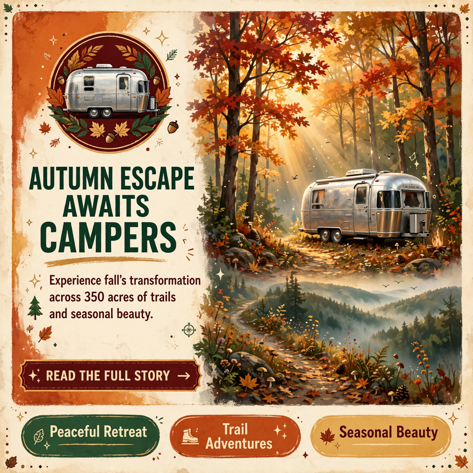 ποΈ Fall Camping at TCPC Airstream Park – 350+ Acres of Trails and Seasonal Color β Featured Image Featured image for "ποΈ Fall Camping at TCPC Airstream Park - 350+ Acres of Trails and Seasonal Color"