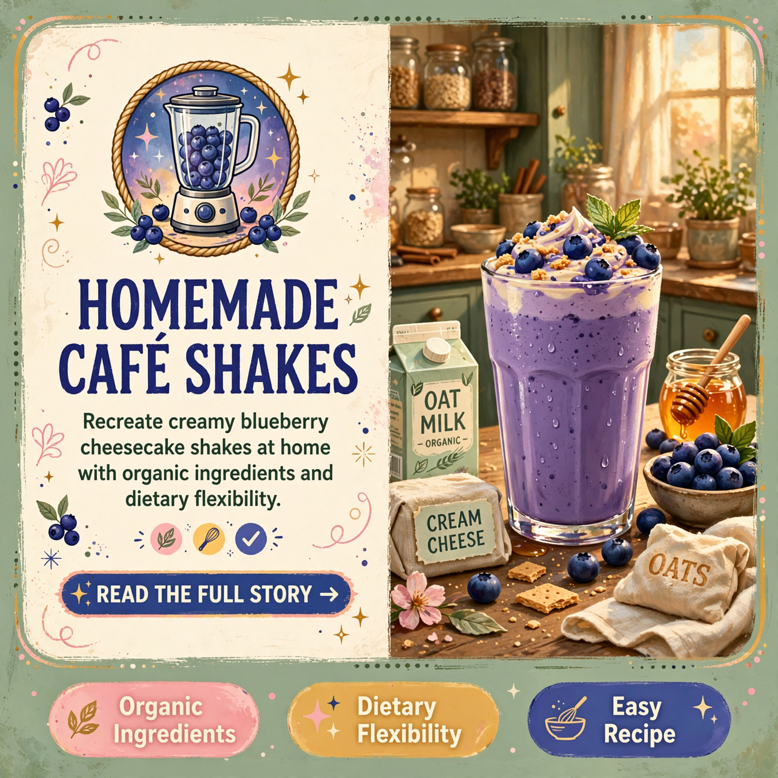 Featured image for "🥤 Blueberry Cheesecake Shake Recipe - Organic Ingredients, Plant-Based & Gluten-Free Options"