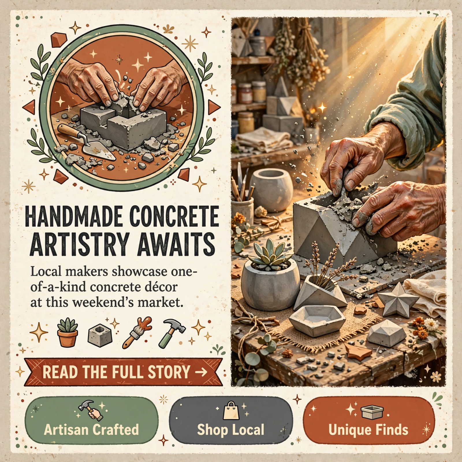 Featured image for "RAW & UNIQ Brings Handmade Concrete Decor to Makers & Artists Market in Chattanooga 🎨"