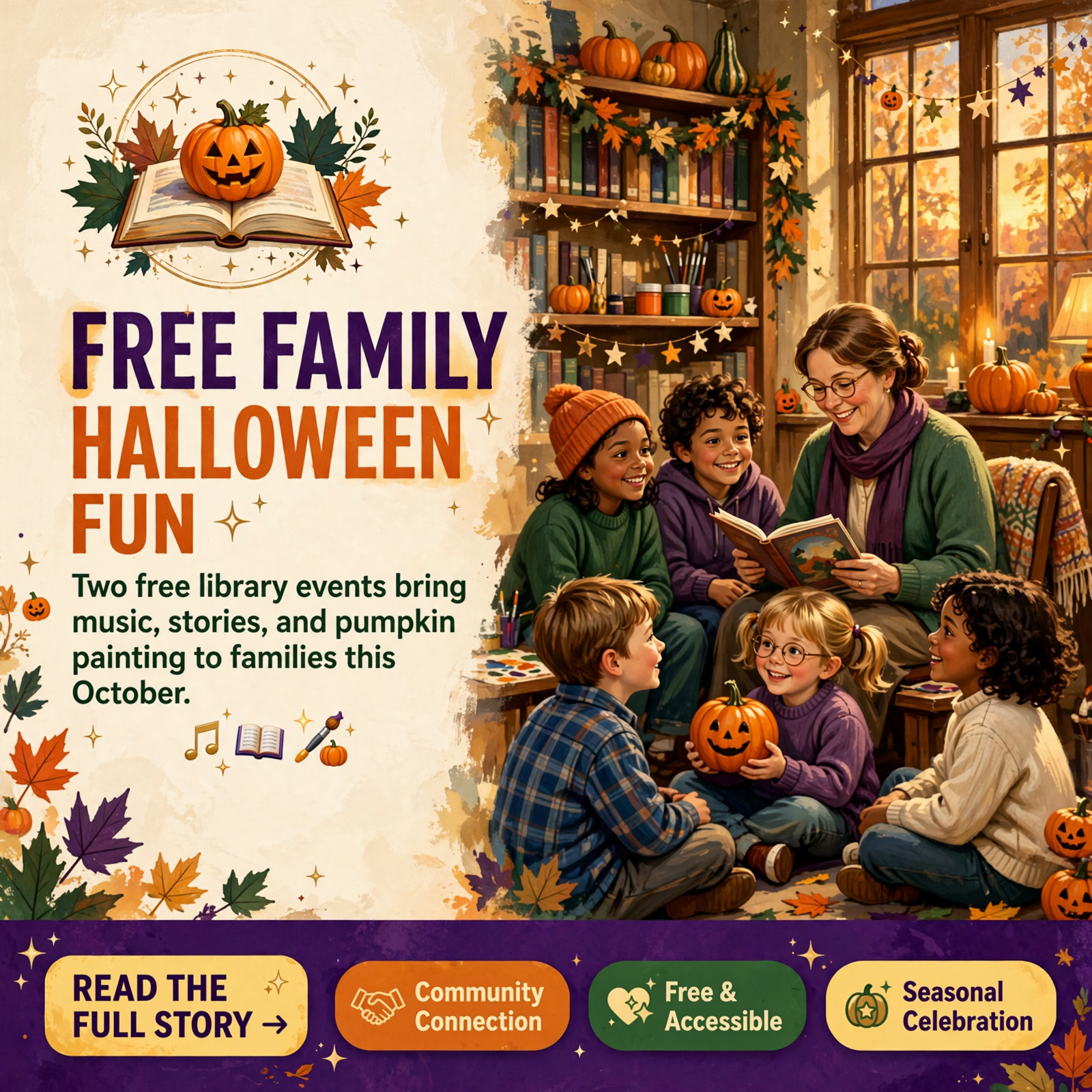 Featured image for "Free Children's Story Time & Halloween Pumpkin Painting in Spencer 🎃"