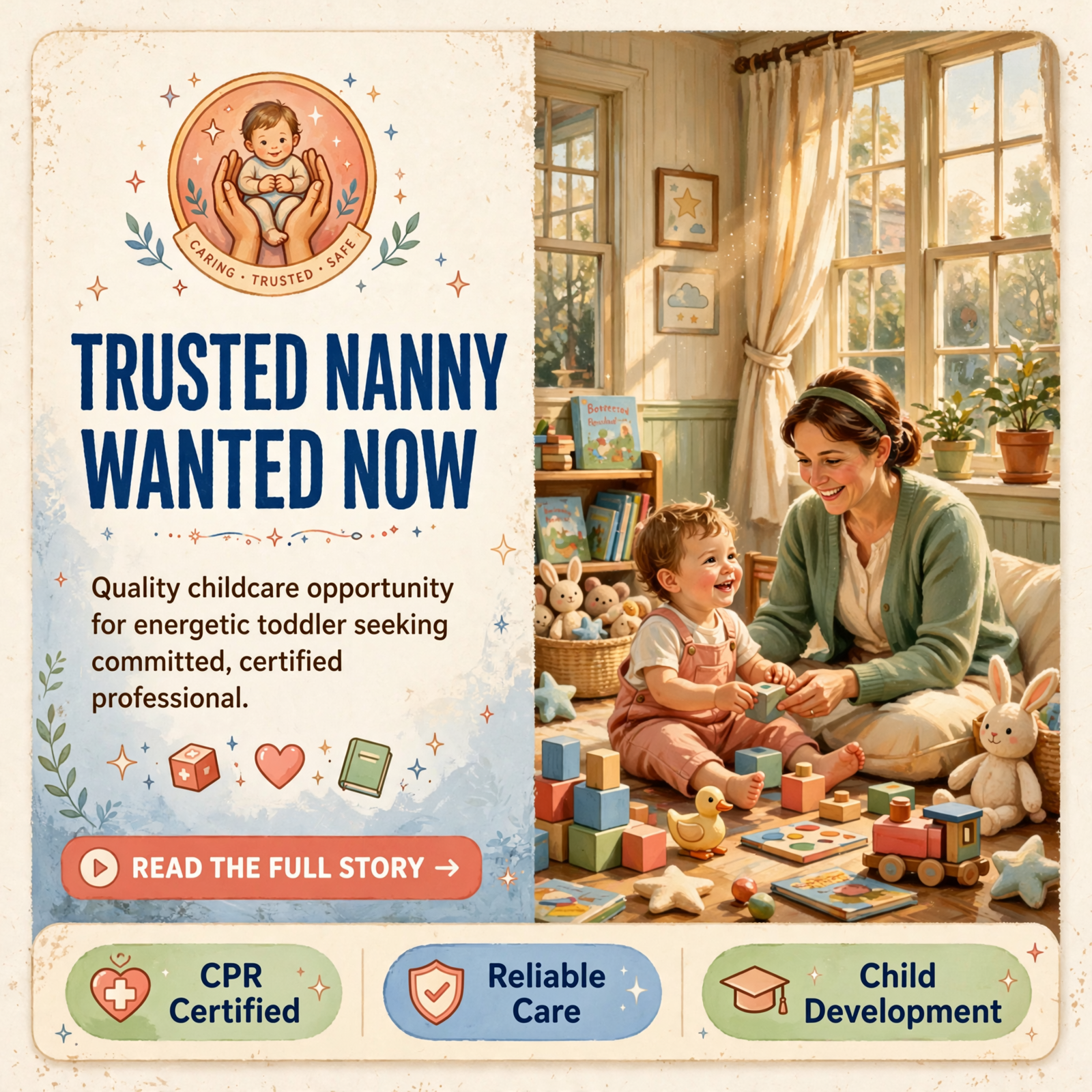 ๐ถ Nanny Position Available in Soddy-Daisy – Full-Time Childcare for One-Year-Old โ Featured Image Featured image for "๐ถ Nanny Position Available in Soddy-Daisy - Full-Time Childcare for One-Year-Old"