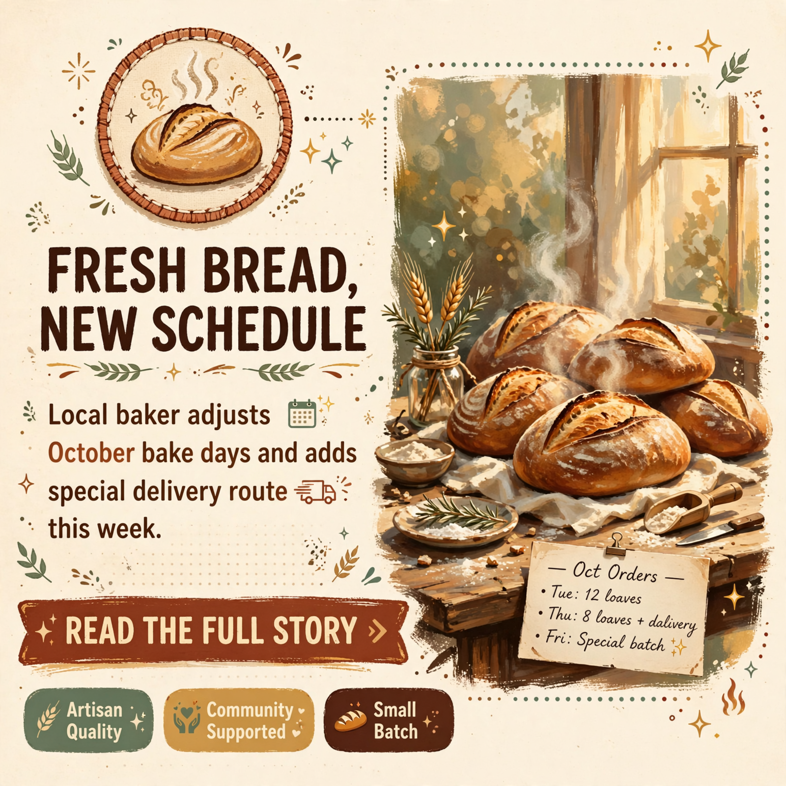 Featured image for "🥖 Susie's Sweet and Savory Sourdough Bread Announces October Bake Schedule and Marietta Delivery Dates"