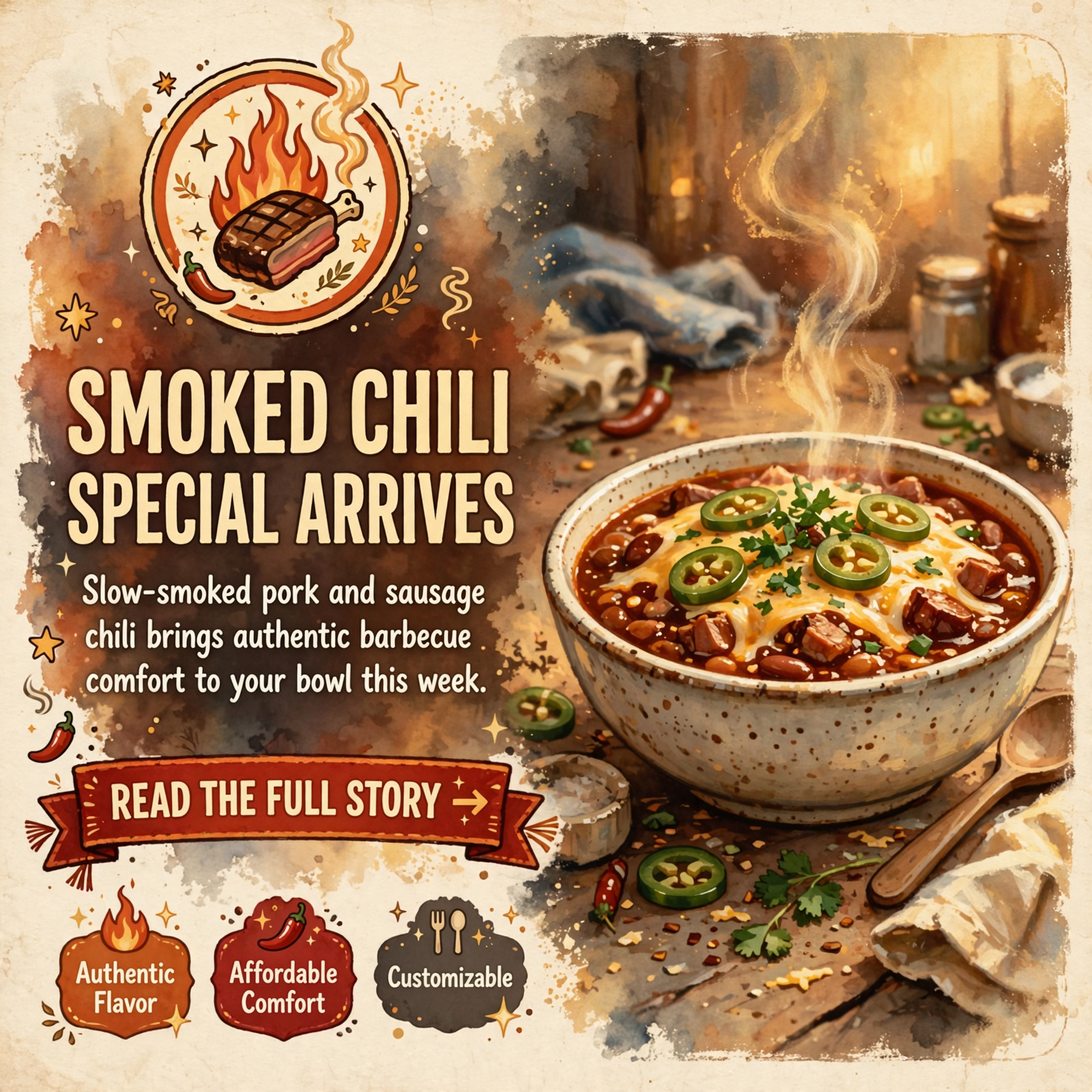 Featured image for "Smoked Pork & Sausage Chili Special This Week at Smokey Ridge BBQ in Dunlap 🌶️"
