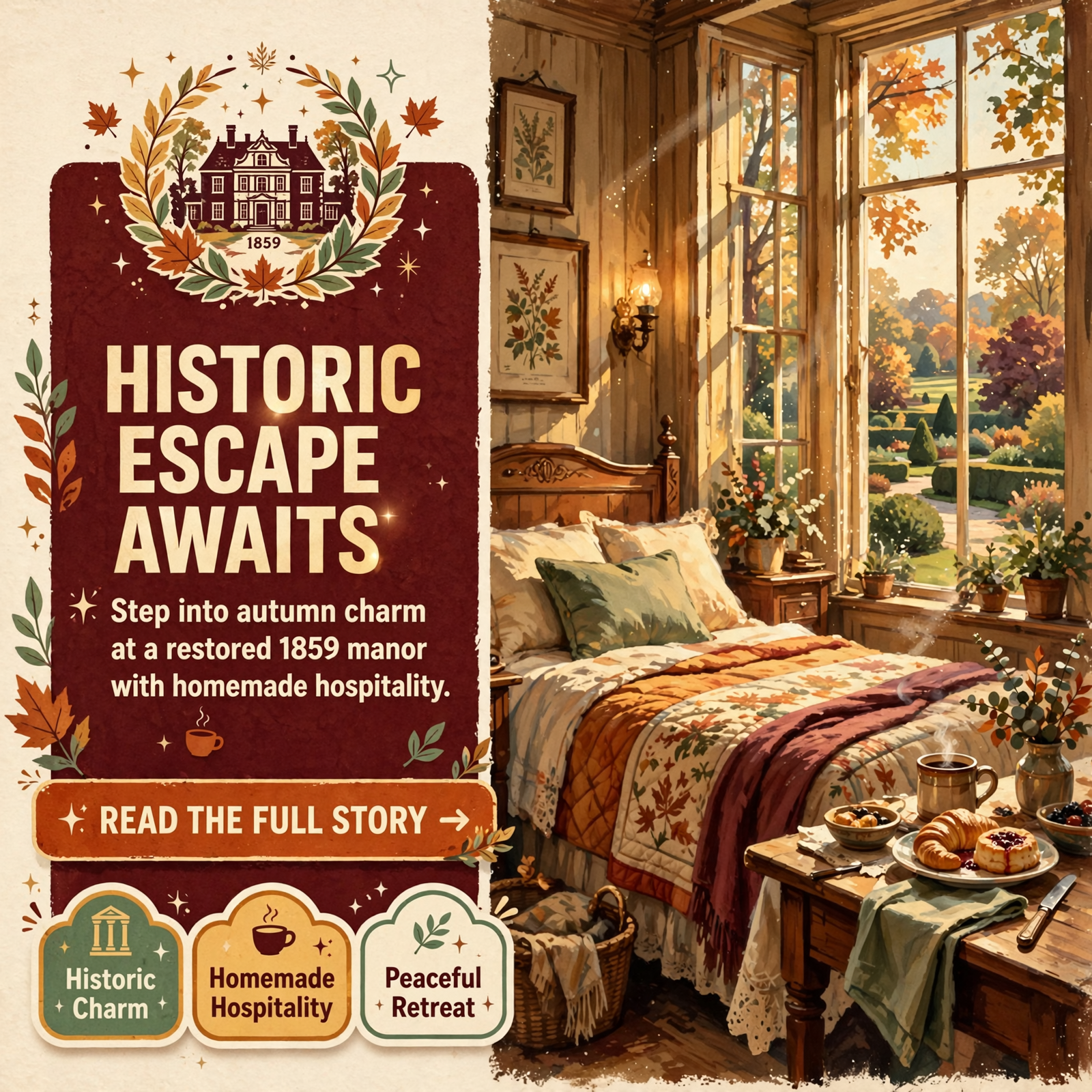 Featured image for "🍂 Fall Getaway at Whistlestop Manor in Sweetwater - Historic Bed & Breakfast with Homemade Breakfast"