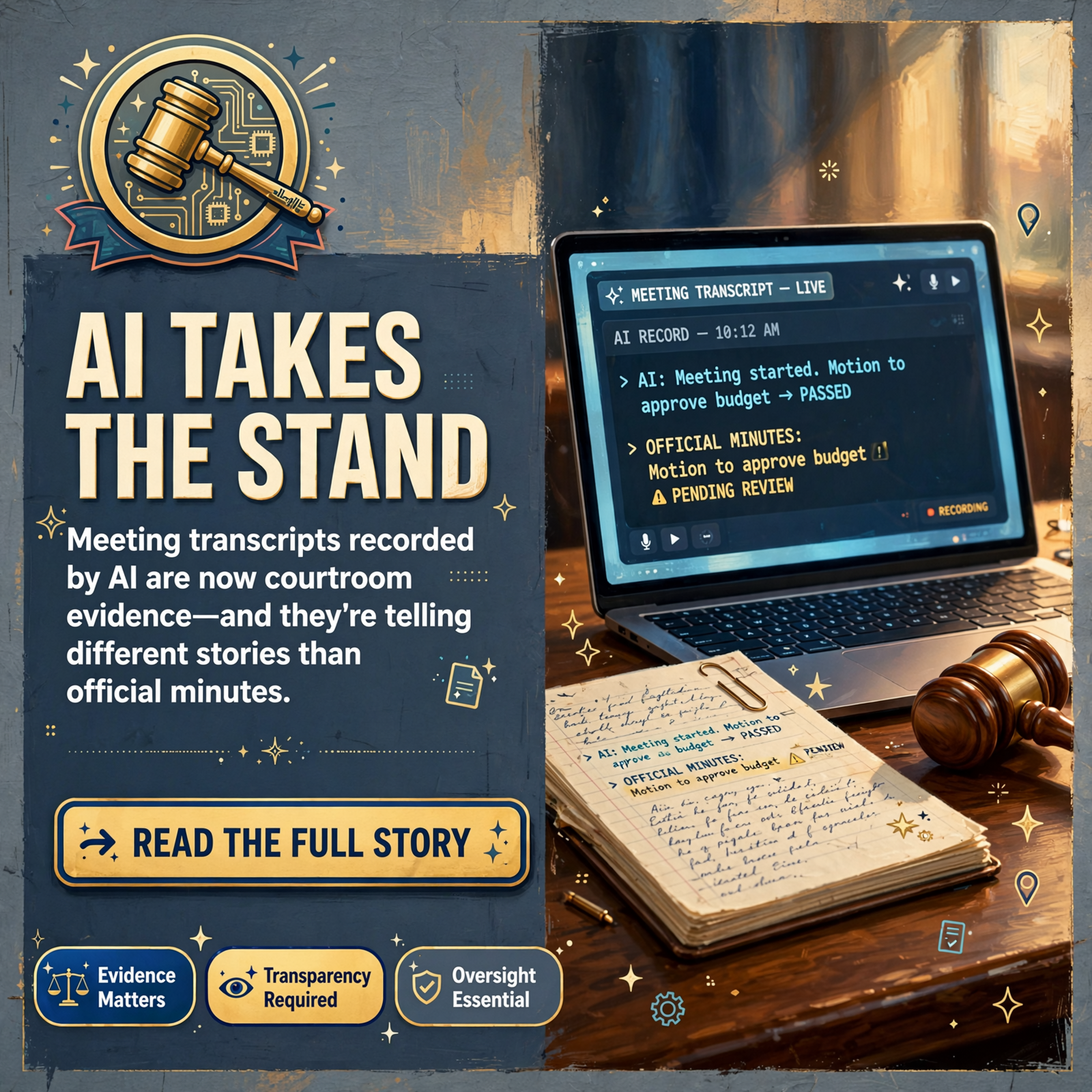 Featured image for "📝 The AI Took Notes, and Now It's Evidence: Meeting Transcripts Land in Court, Discovery Goes All-In on AI Pricing, and Even AI Agents…