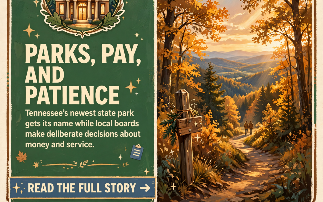🏛️ Courthouse Corner: Tennessee Names Its 70th State Park Angel’s Hollow, Grundy’s School Board Says No to Raises, Van Buren Pauses 911 Board Picks, and Chattanooga Breaks Ground on a New Federal Courthouse