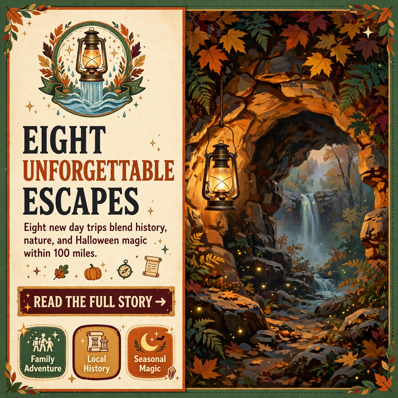 Featured image for "🧭 Hundred-Mile Happenings: Sunrise Coffee at Burgess Falls, a Lantern Hike to Hazard Cave, a Costume Hike at the Stone Door, a Halloween…