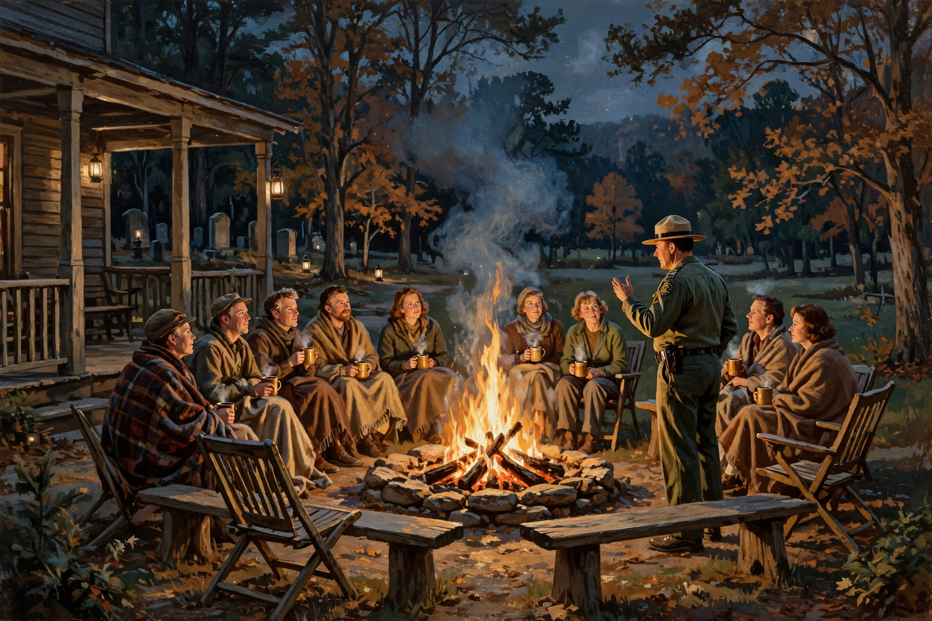 Illustration for 🔥 Hear Highwaymen Tales by the Campfire — and Walk a Lantern Tour of an Old Cemetery — at Harrison Bay