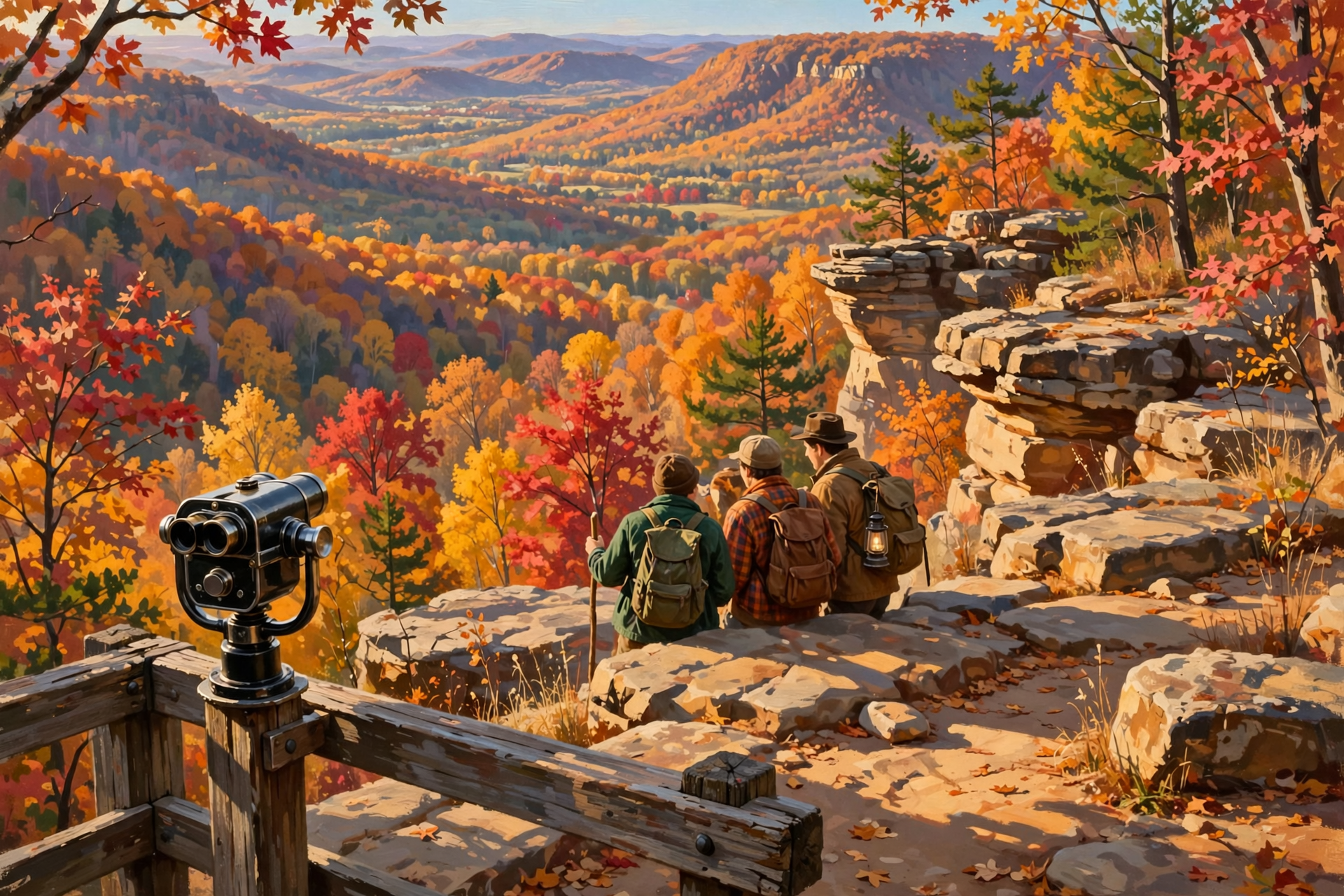 Illustration for 🍁 Catch Peak Color at Mesa Top — Then Follow an Oil Lantern to Hazard Cave at Pickett