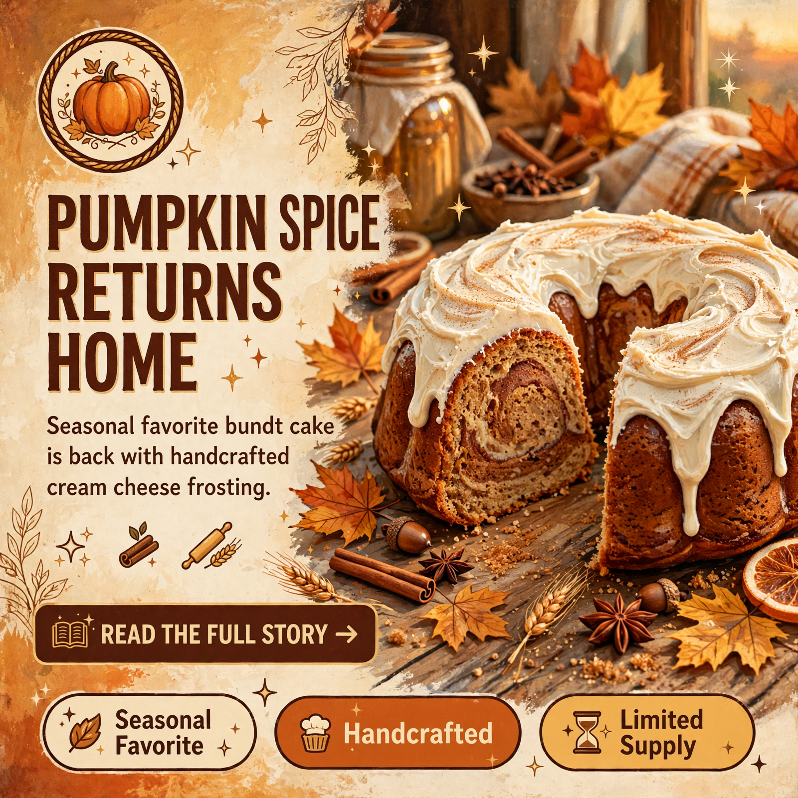 Featured image for "🎃 Pumpkin Spice Cake Returns to Nothing Bundt Cakes - Seasonal Favorite Available While Supplies Last"