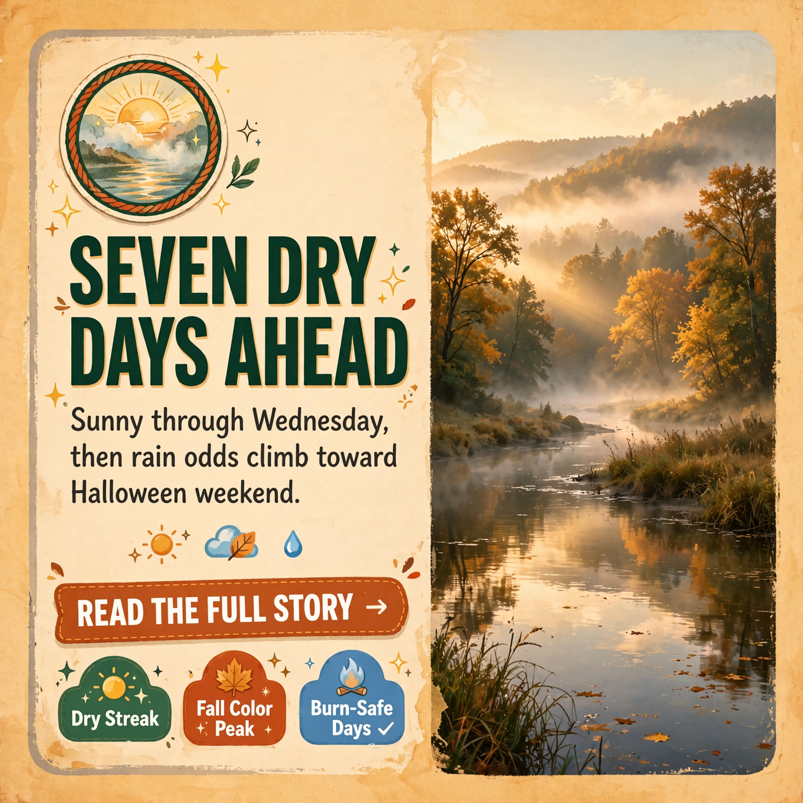 π Dry Through Next Wednesday, Better Rain Odds Around Halloween Weekend, and a New Drought Map: Your Dunlap Weather &β¦ Featured image for "π Dry Through Next Wednesday, Better Rain Odds Around Halloween Weekend, and a New Drought Map: Your Dunlap Weather & Outdoors Week"