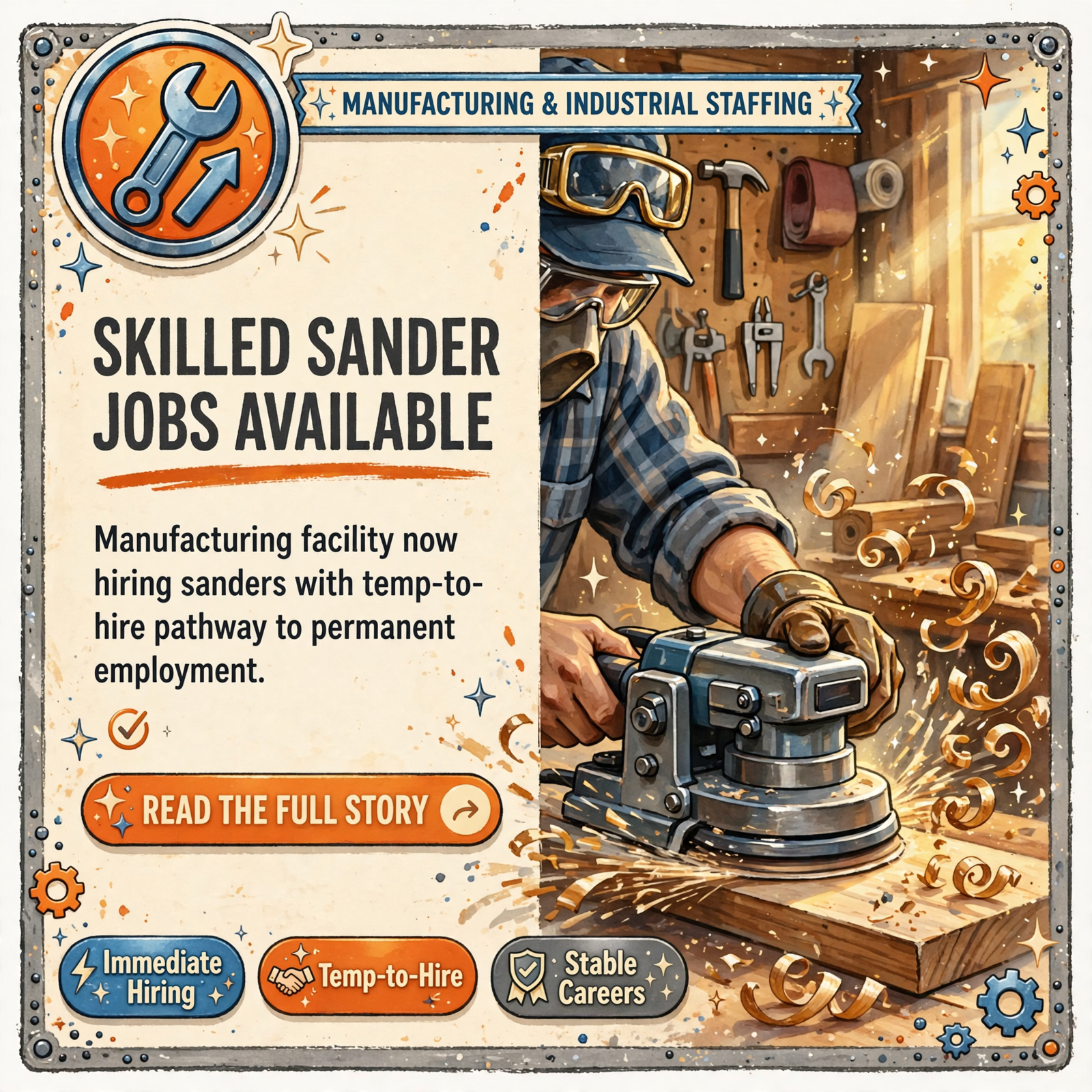 Featured image for "🔧 Sander Positions Available Now in Smithville Manufacturing - Temp-to-Hire Opportunity"