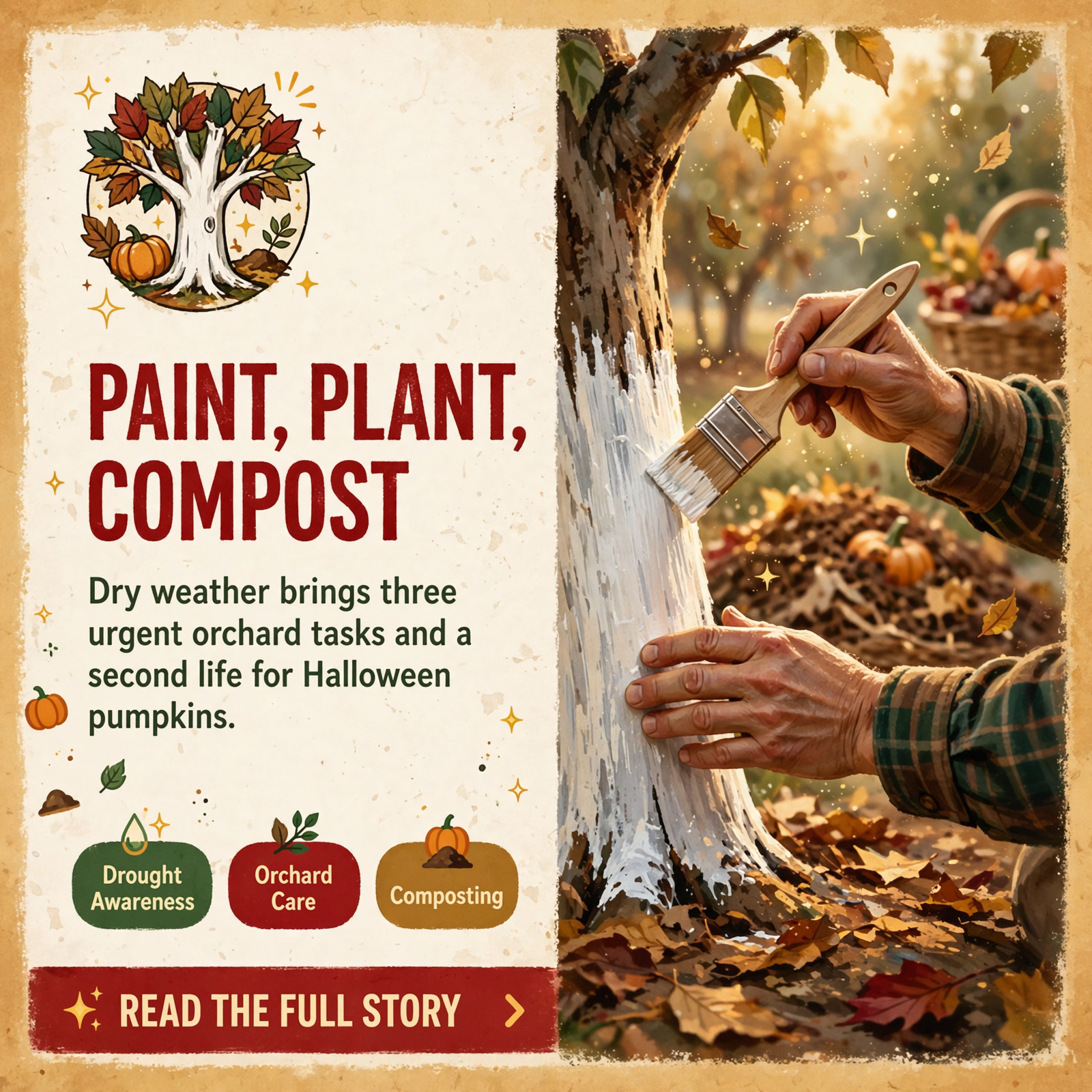 Featured image for "🍂 A Drier Map Statewide, Winter Coats for the Fruit Trees, a Red-Leaf Tree Worth Planting and a Second Life for the Jack-o'-Lantern — Your…