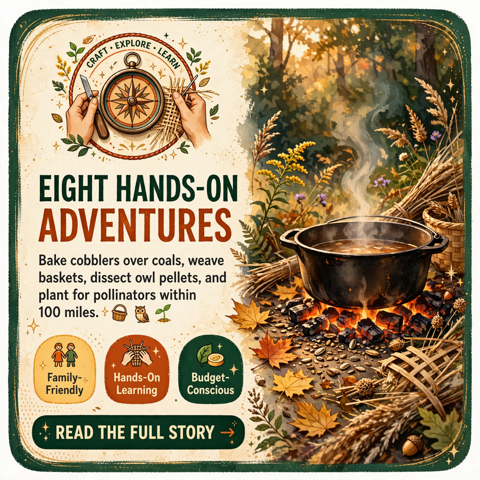 π§ Hundred-Mile Happenings: Dutch Oven Cobbler at Cummins Falls, Basket Weaving at Cumberland Mountain, an Owl Pelletβ¦ Featured image for "π§ Hundred-Mile Happenings: Dutch Oven Cobbler at Cummins Falls, Basket Weaving at Cumberland Mountain, an Owl Pellet Dig at Edgar Evinsβ¦
