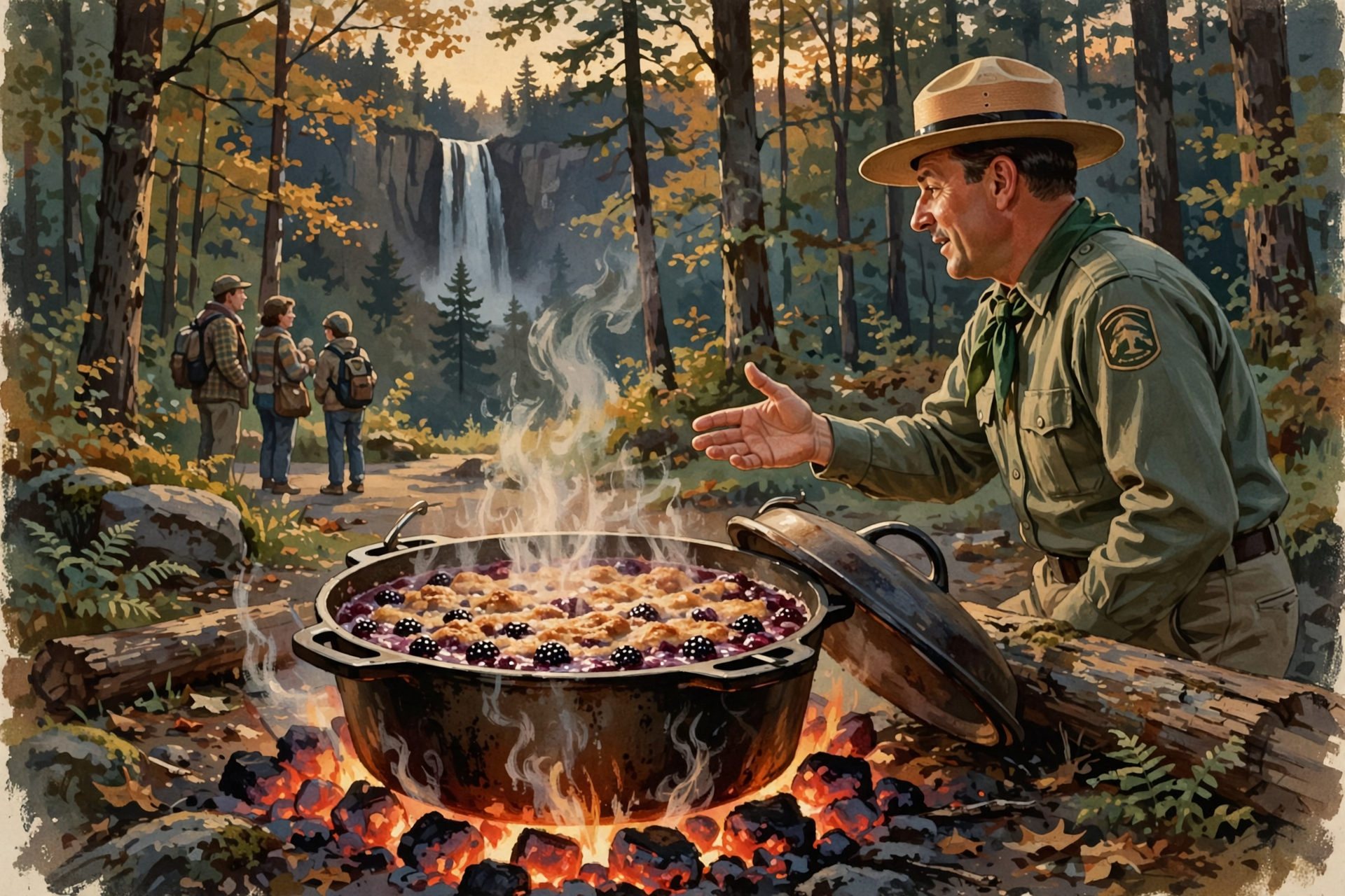 Illustration for 🫐 Bake a Blackberry Cobbler Over Hot Coals at Cummins Falls