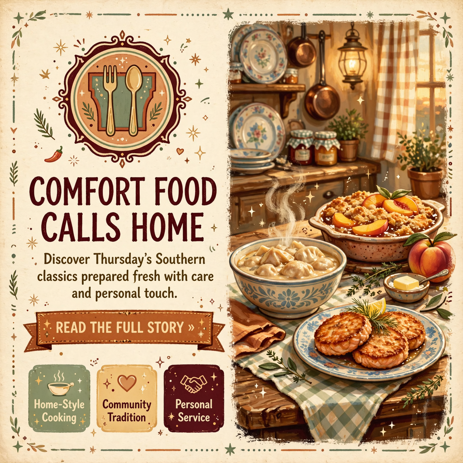 Featured image for "🍽️ Thursday Menu at Foutch Restaurant Features Salmon Patties and Chicken & Dumplings"