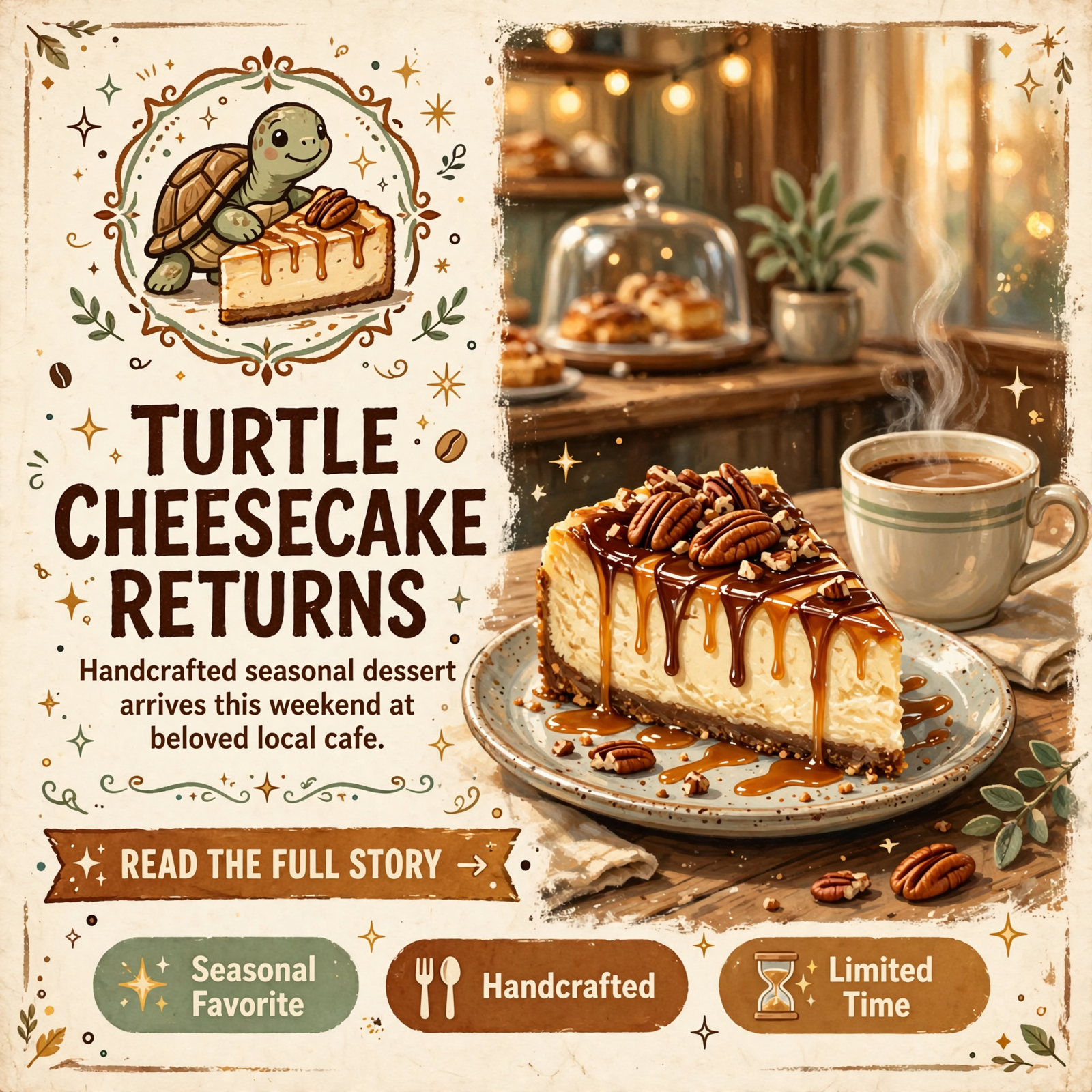 Featured image for "🍰 Turtle Cheesecake This Weekend at The Roost Cafe in Pelham"