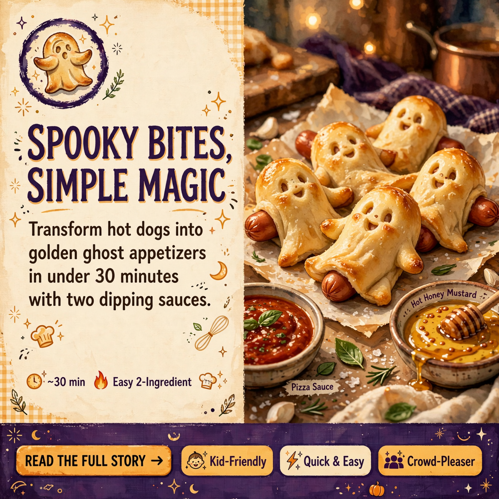 Featured image for "🎃 Festive Hot Dog Ghosts Recipe - A Spooky Seasonal Treat"