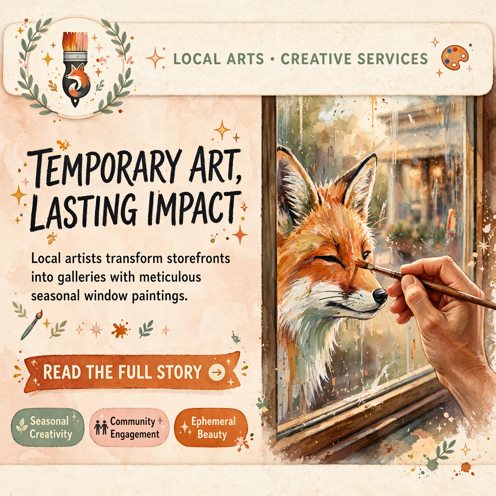 Featured image for "🦊 Window Painting Brings Seasonal Art to Storefronts - One Hair at a Time"