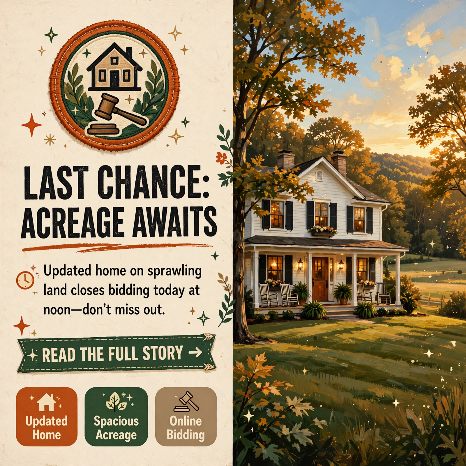 Featured image for "🏡 Online Auction Ends Today for Updated Home on 1.34 Acres in Crossville"