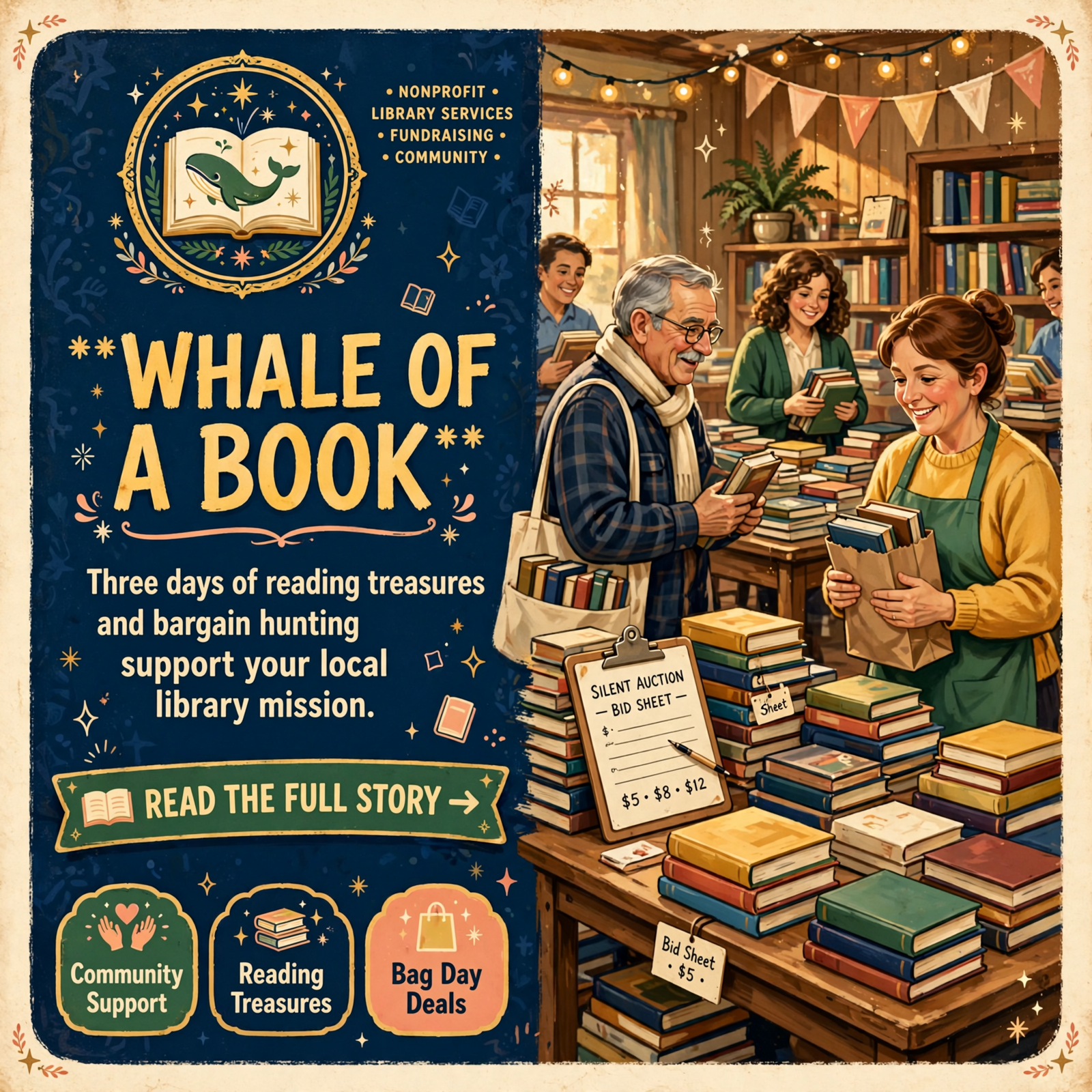 Featured image for "📚 Whale of a Book Sale & Silent Auction Comes to Dunlap This Weekend"
