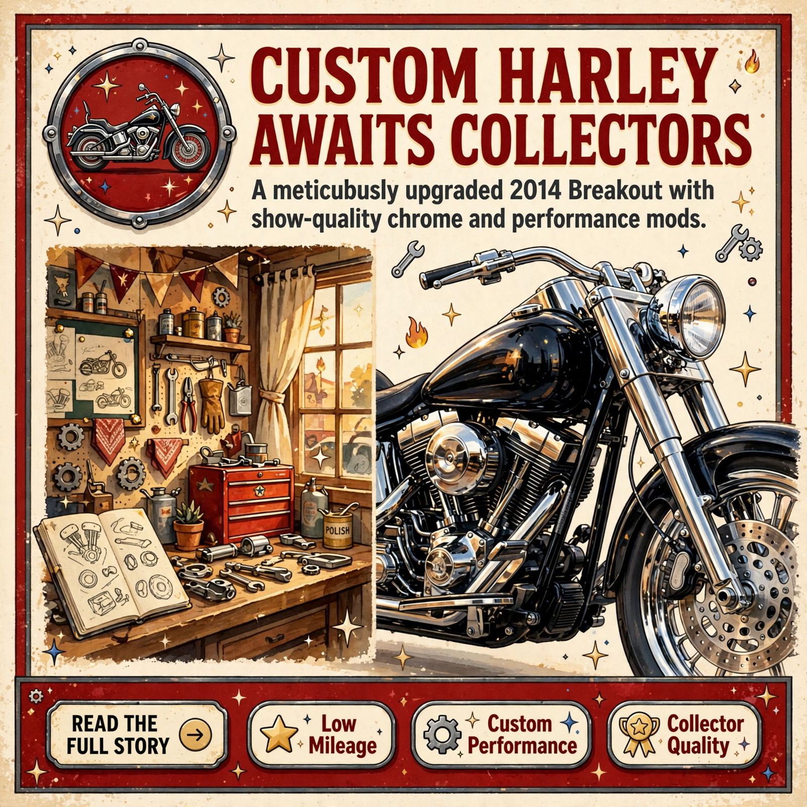 Featured image for "🏍️ Fully Customized 2014 Harley-Davidson Breakout Now Available in Cookeville"