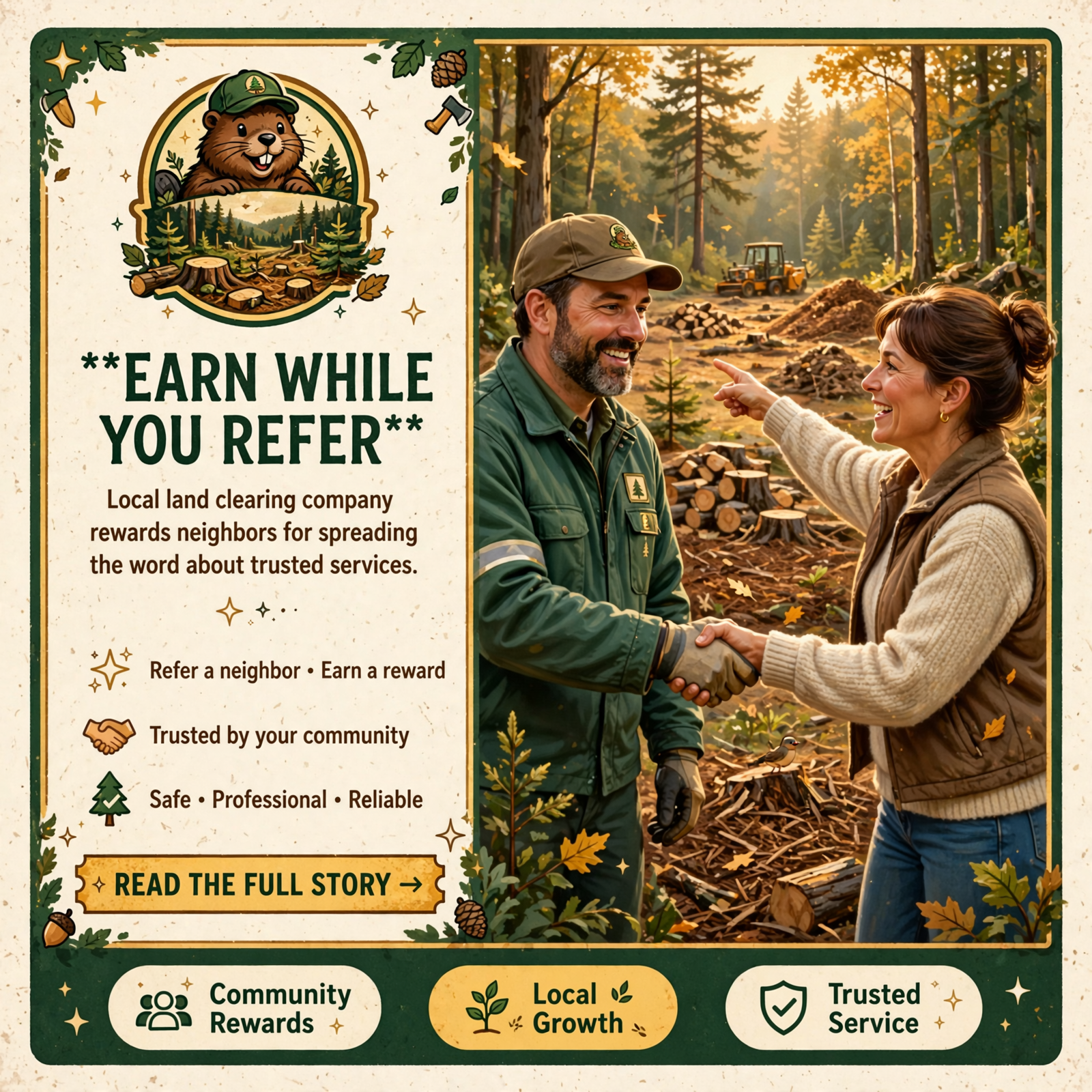 Featured image for "🦫 Bush Tamers LLC Brings Back $100 Referral Program for Land Clearing and Forestry Mulching"