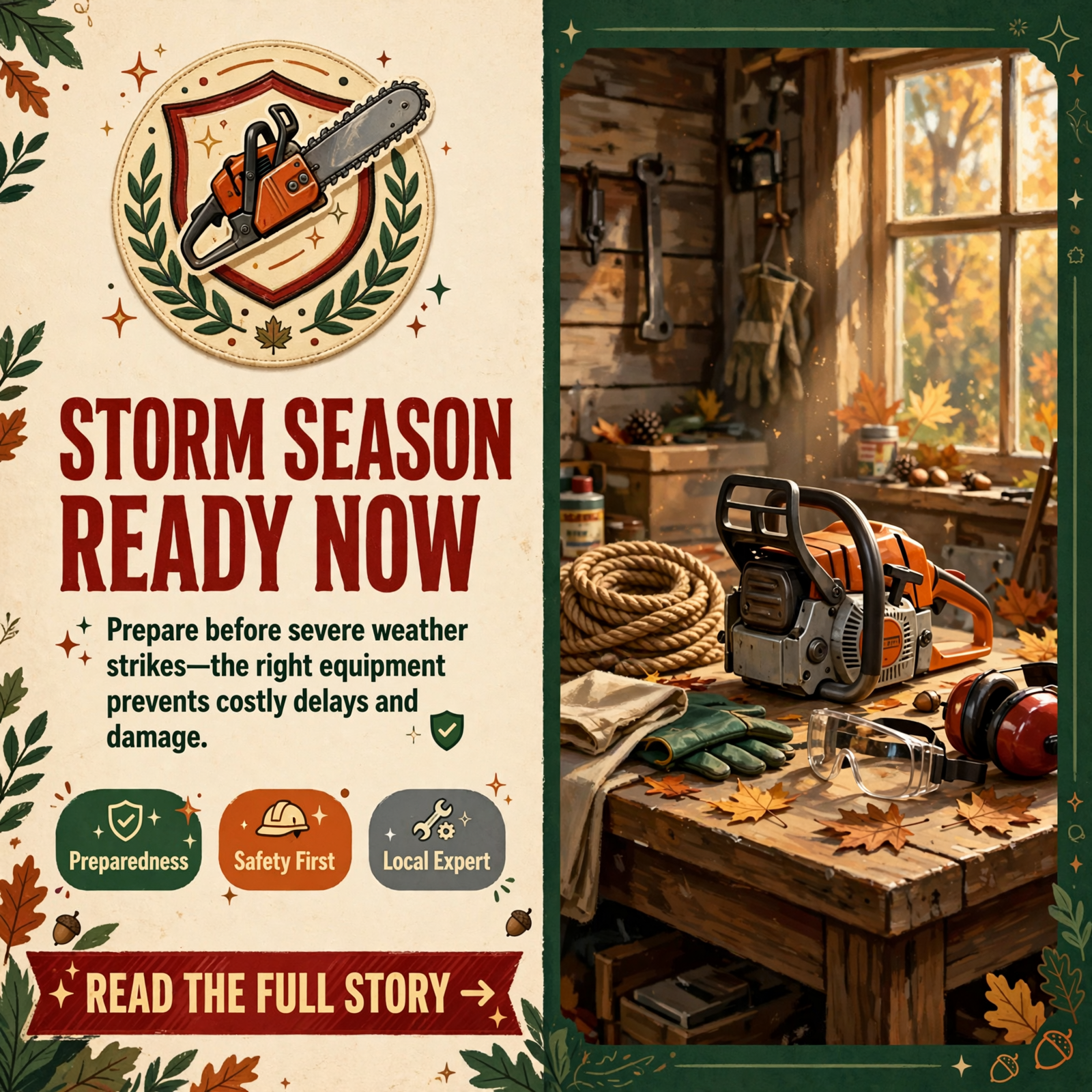 Featured image for "🪚 Storm Season Ready: Chainsaw Selection Guide for Fall Cleanup"